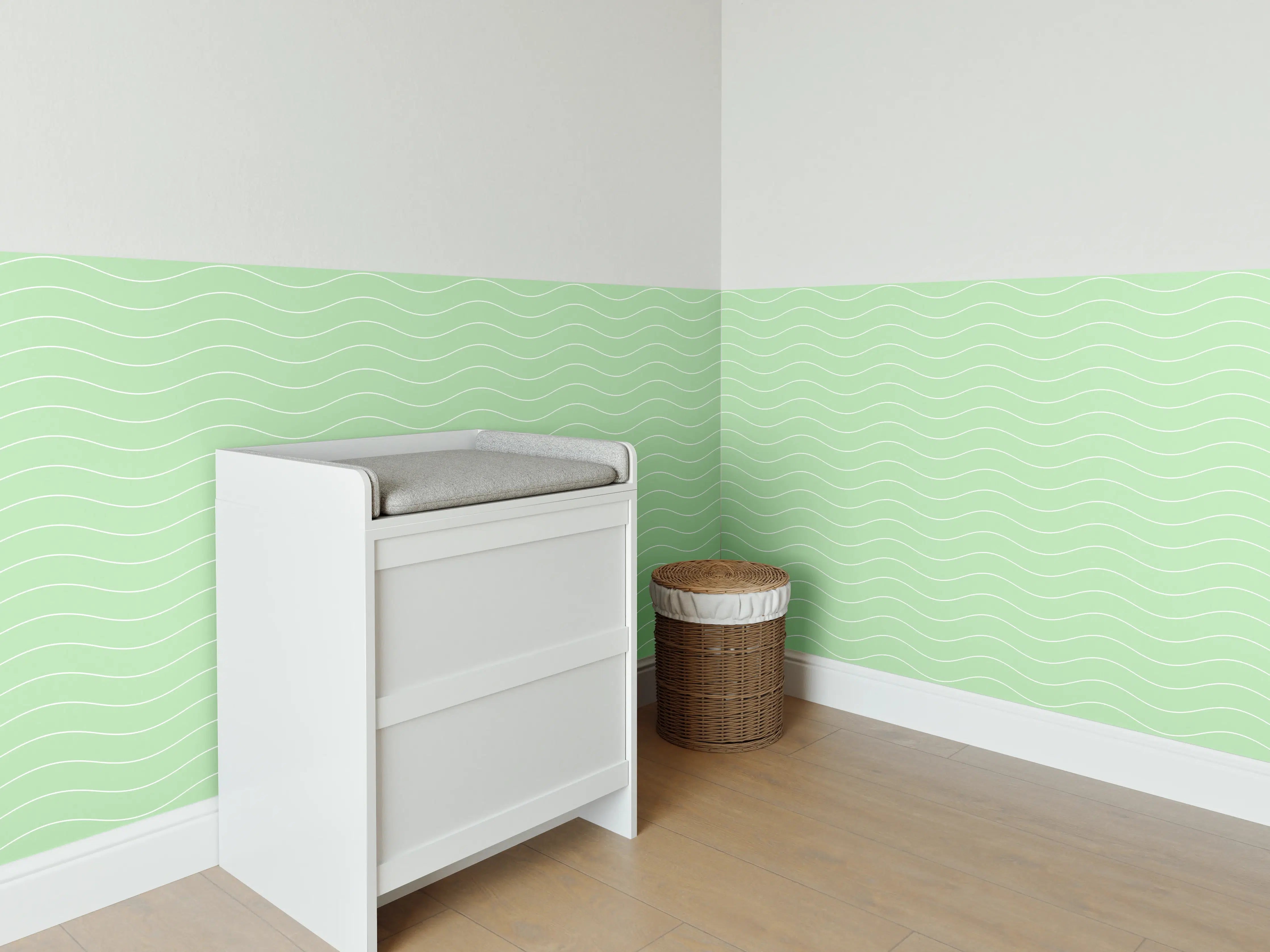 Babyzimmer Wandgestaltung - Sanfte Wasserfarbe mit Grau-Tönen