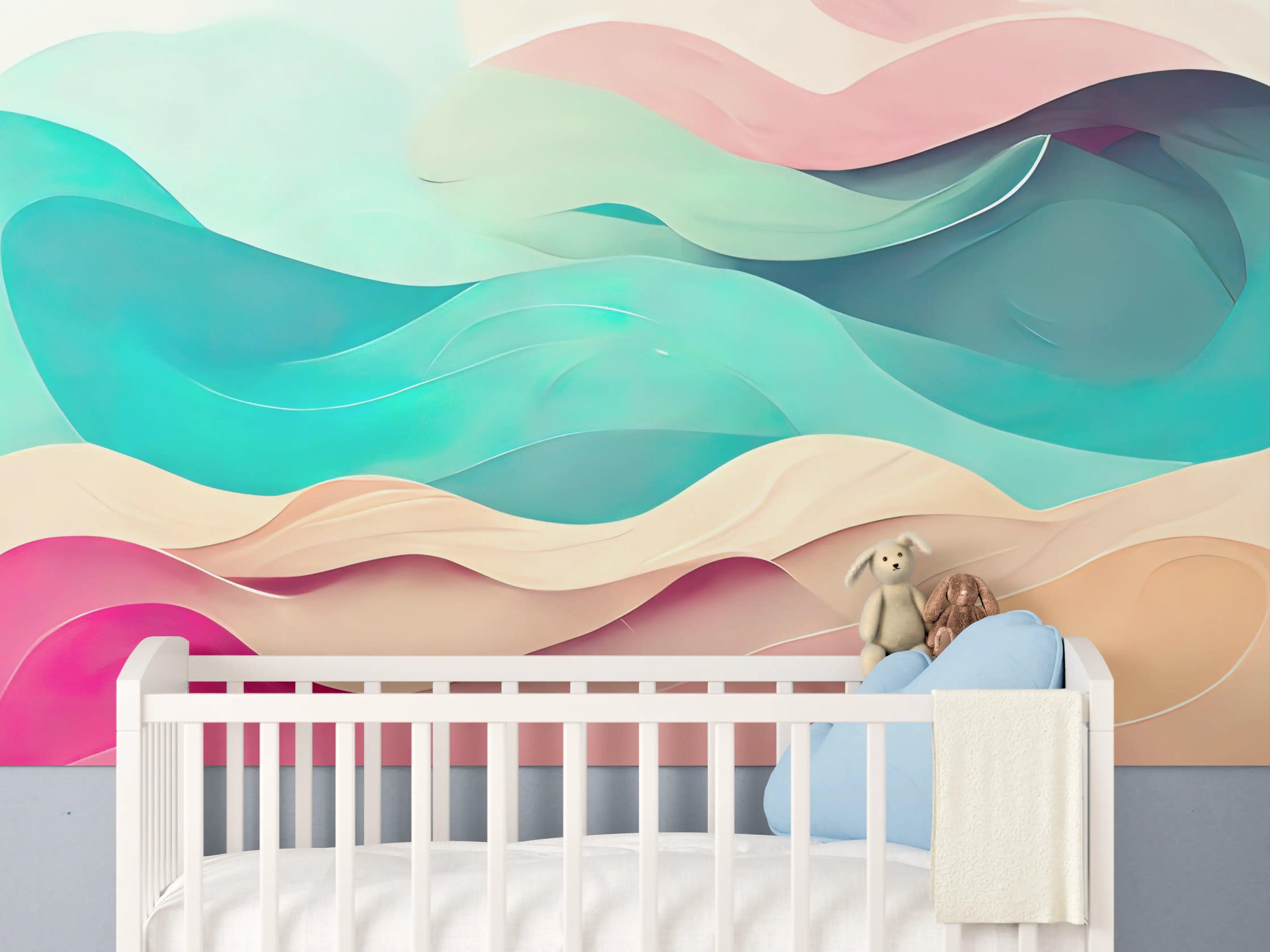 Babyzimmer Wandgestaltung - Sanfte Wasserfarben-Grafik in Pastelltönen