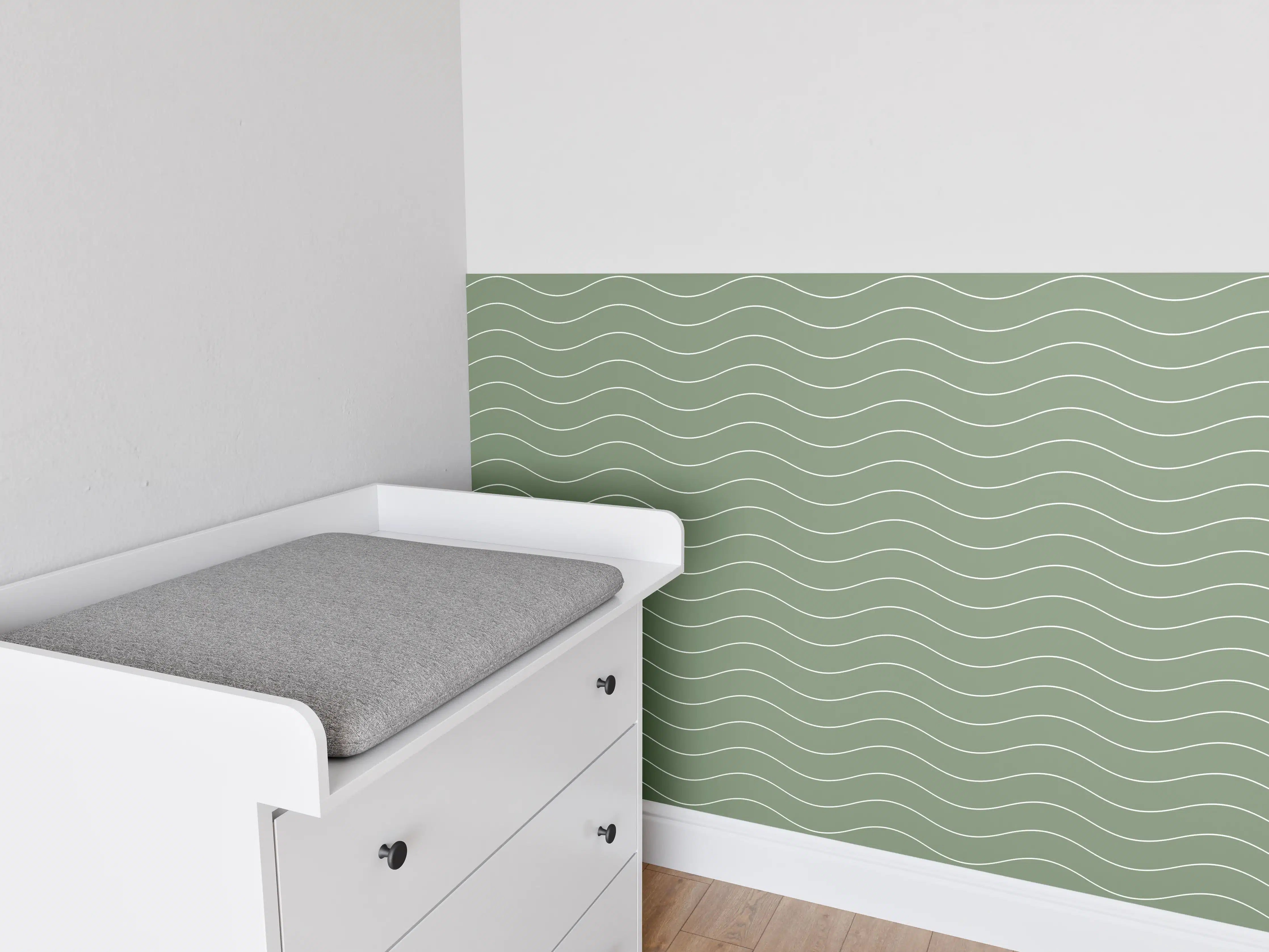 Babyzimmer Wandgestaltung - Sanfte Wasserwellen in Grün