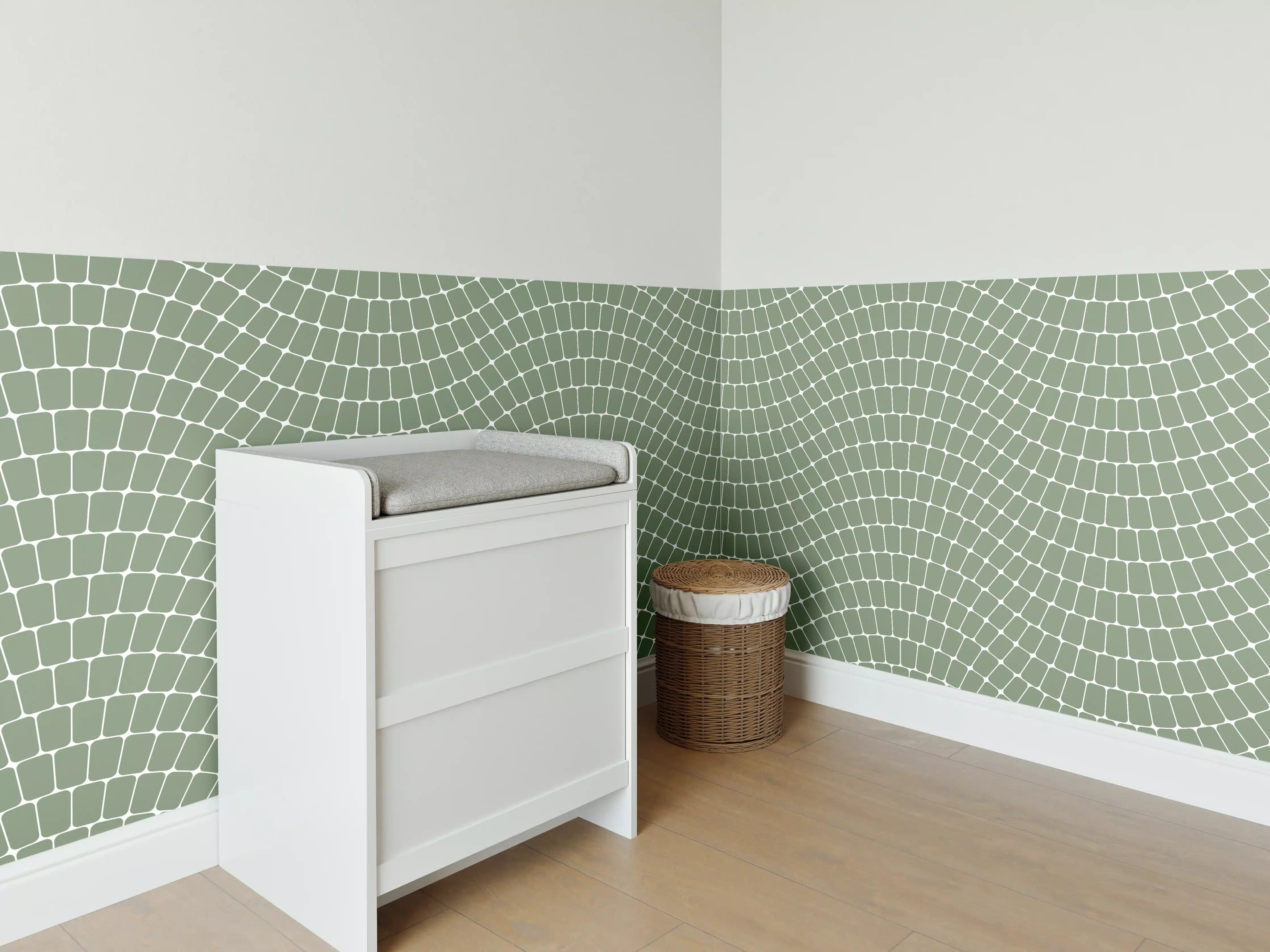 Babyzimmer Wandgestaltung - Sanfte Wellen in Olivengrün