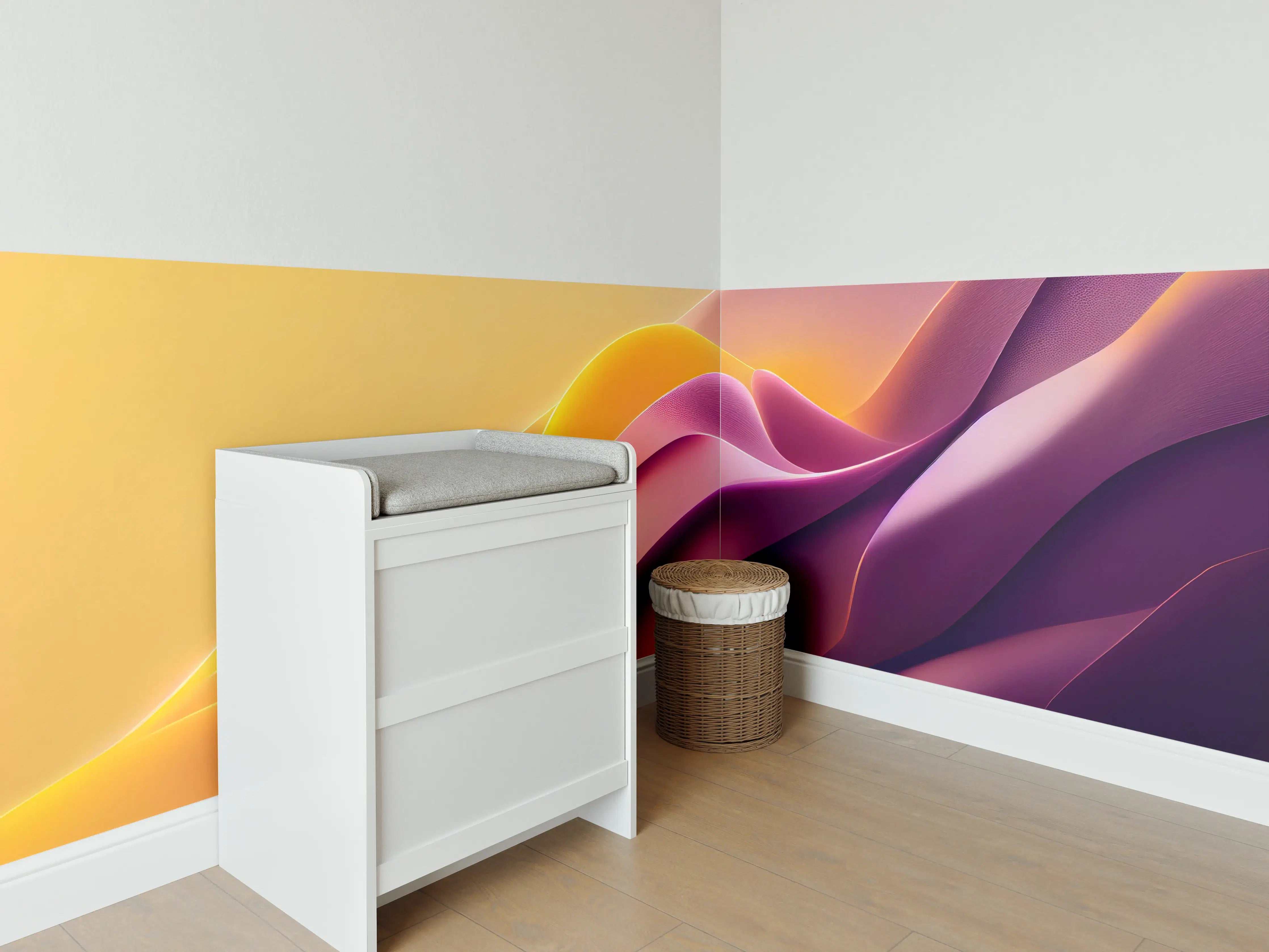 Babyzimmer Wandgestaltung - Sanfte Wellen in warmen Farben