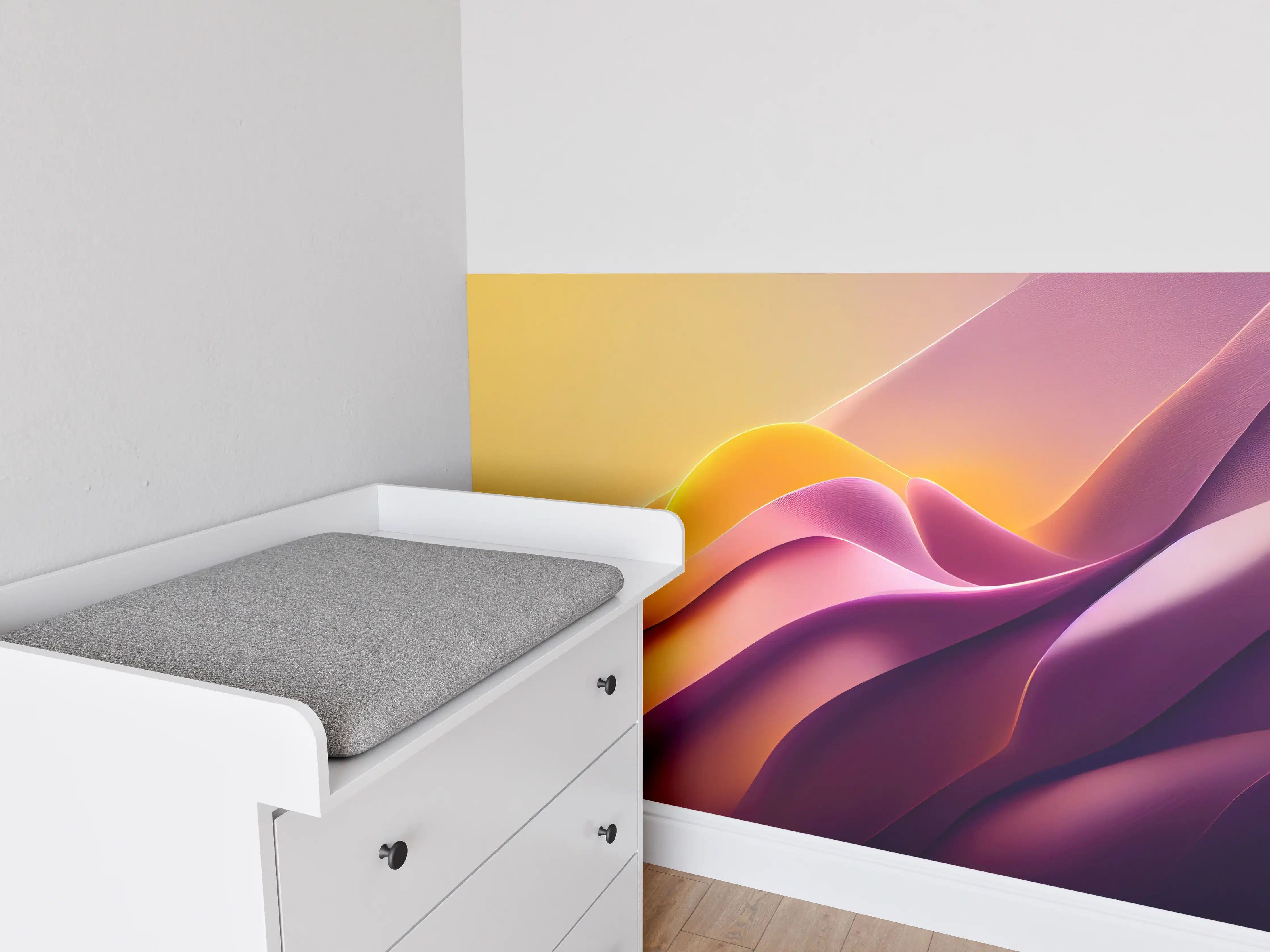 Babyzimmer Wandgestaltung - Sanfte Wellen in warmen Farben