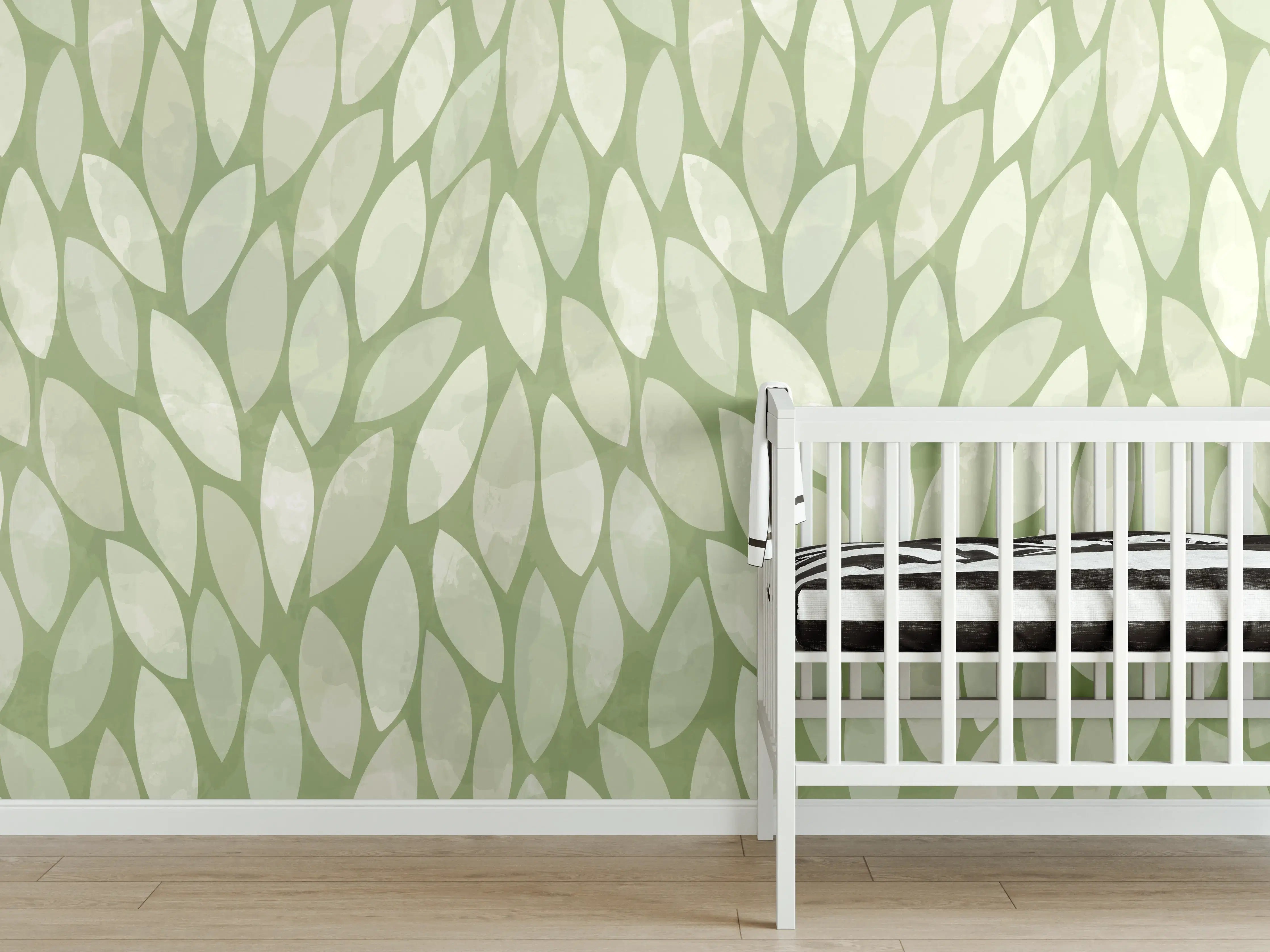 Babyzimmer Wandgestaltung - Sanfte grüne Blättermuster