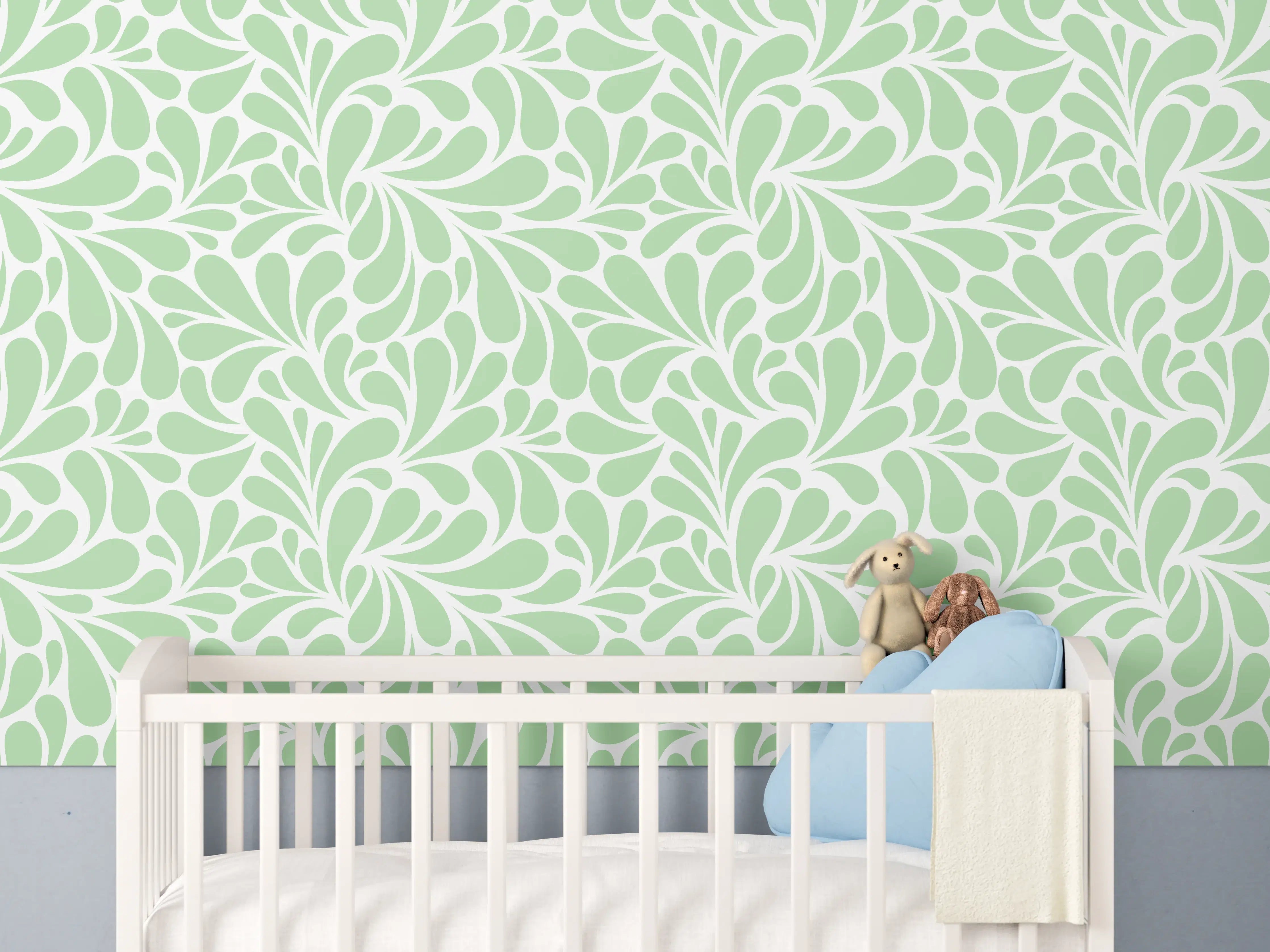 Babyzimmer Wandgestaltung - Sanfte grüne Blumenmuster