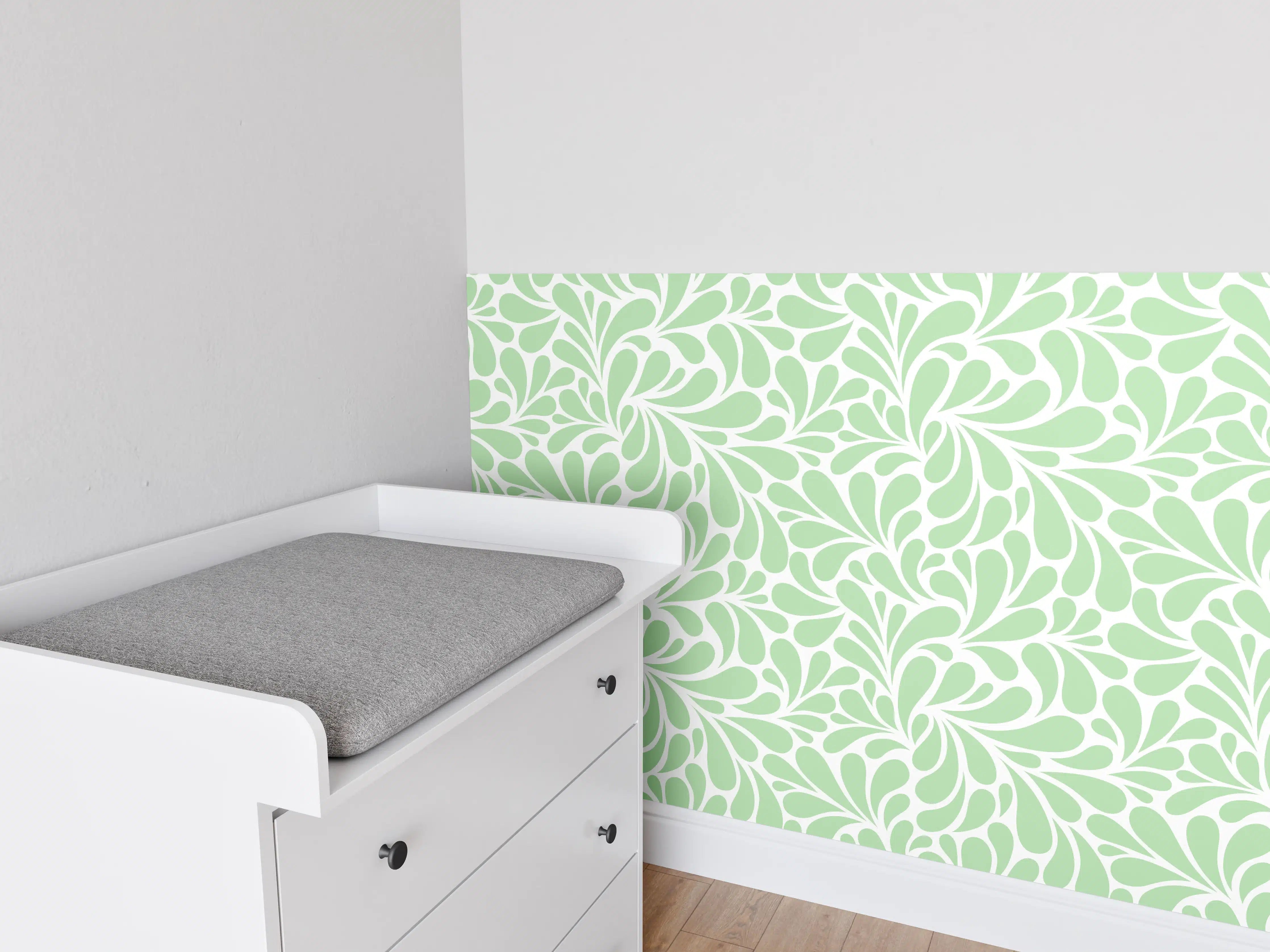 Babyzimmer Wandgestaltung - Sanfte grüne Blumenmuster