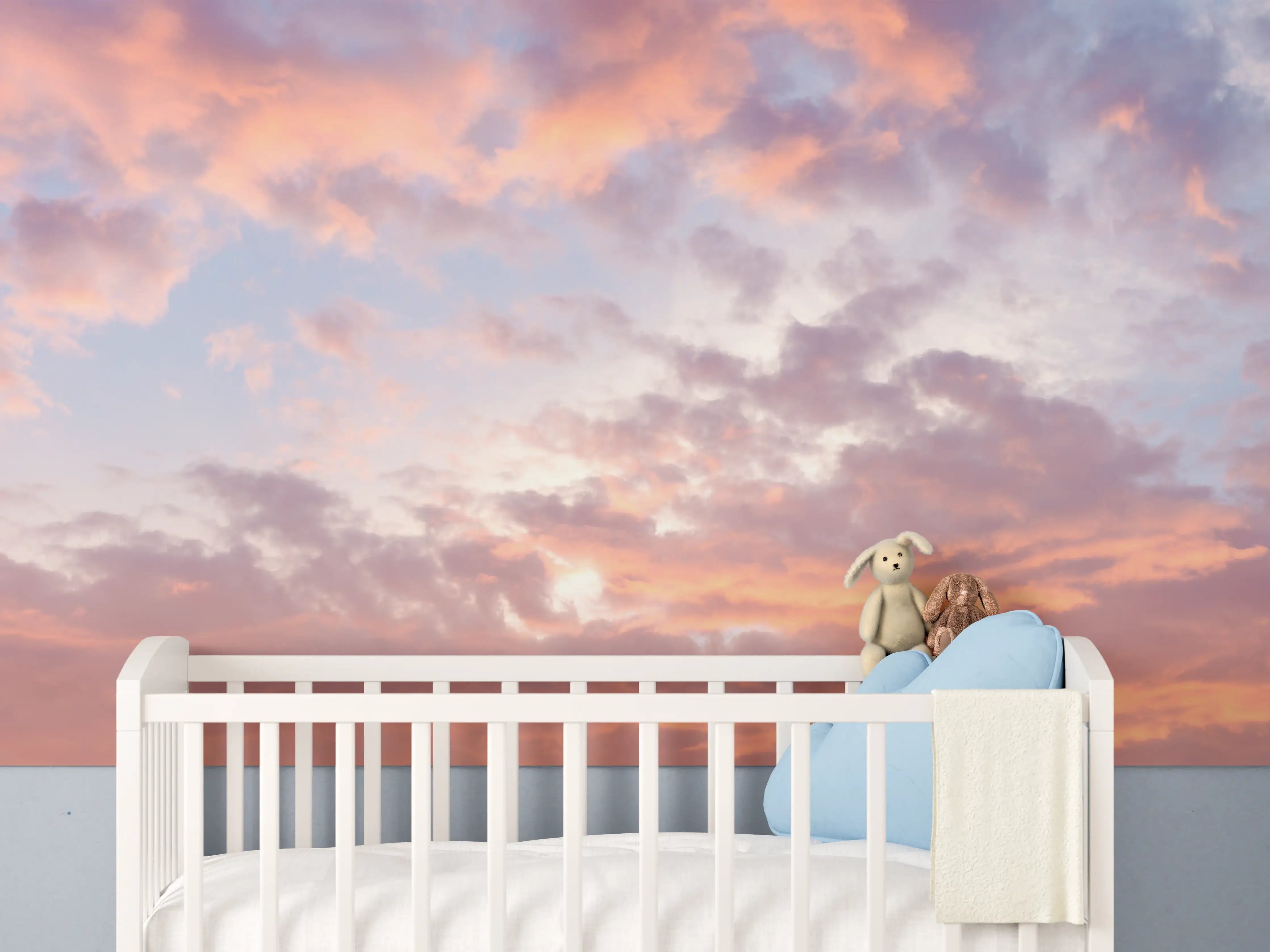 Babyzimmer Wandgestaltung - Sanfter Sonnenuntergang am Himmel