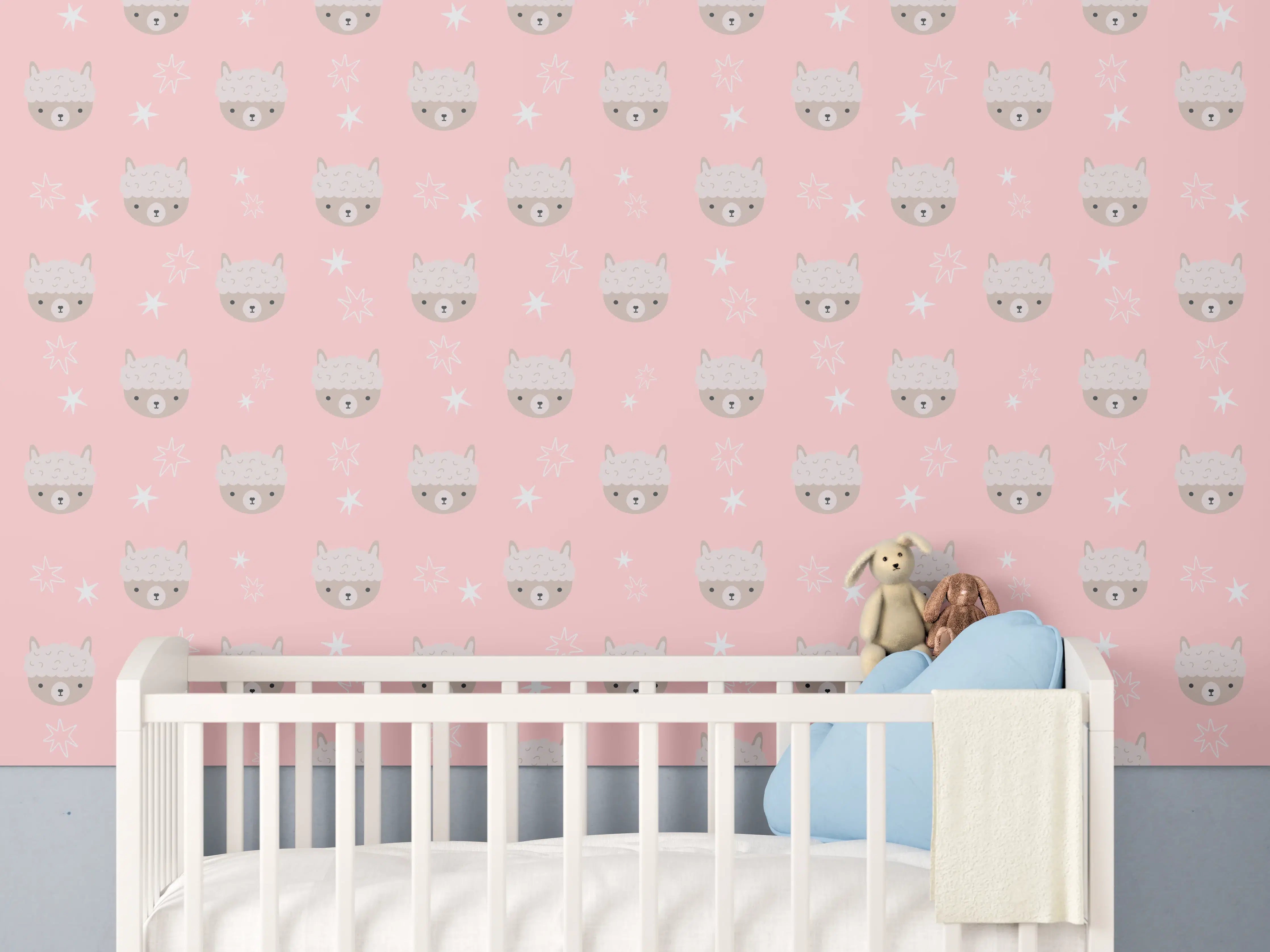 Babyzimmer Wandgestaltung - Sanftes Baby-Motiv in Rosa mit Katzenmotiven