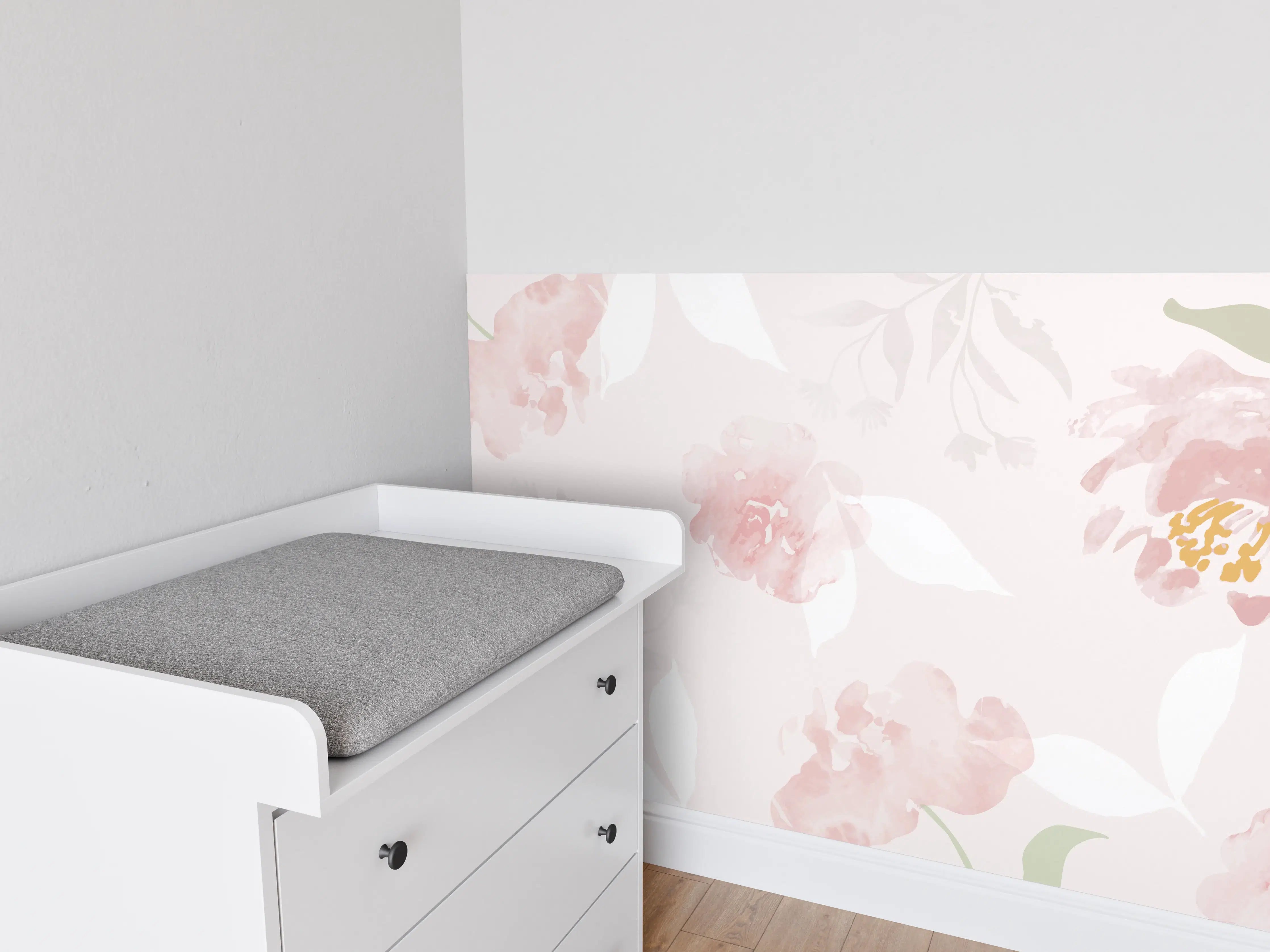 Babyzimmer Wandgestaltung - Sanftes Rosa Blumenmuster Design