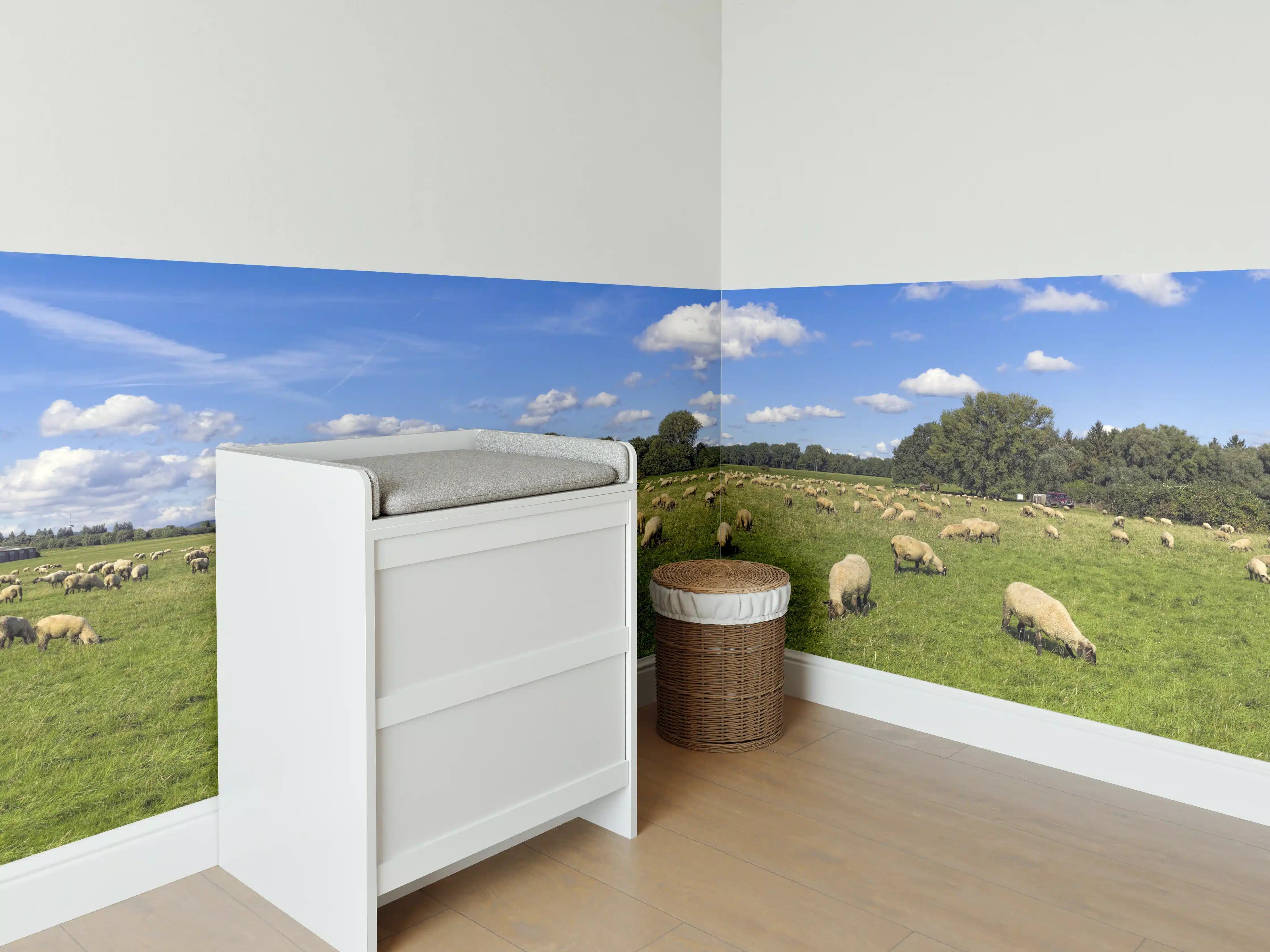 Babyzimmer Wandgestaltung - Schafherde Panorama