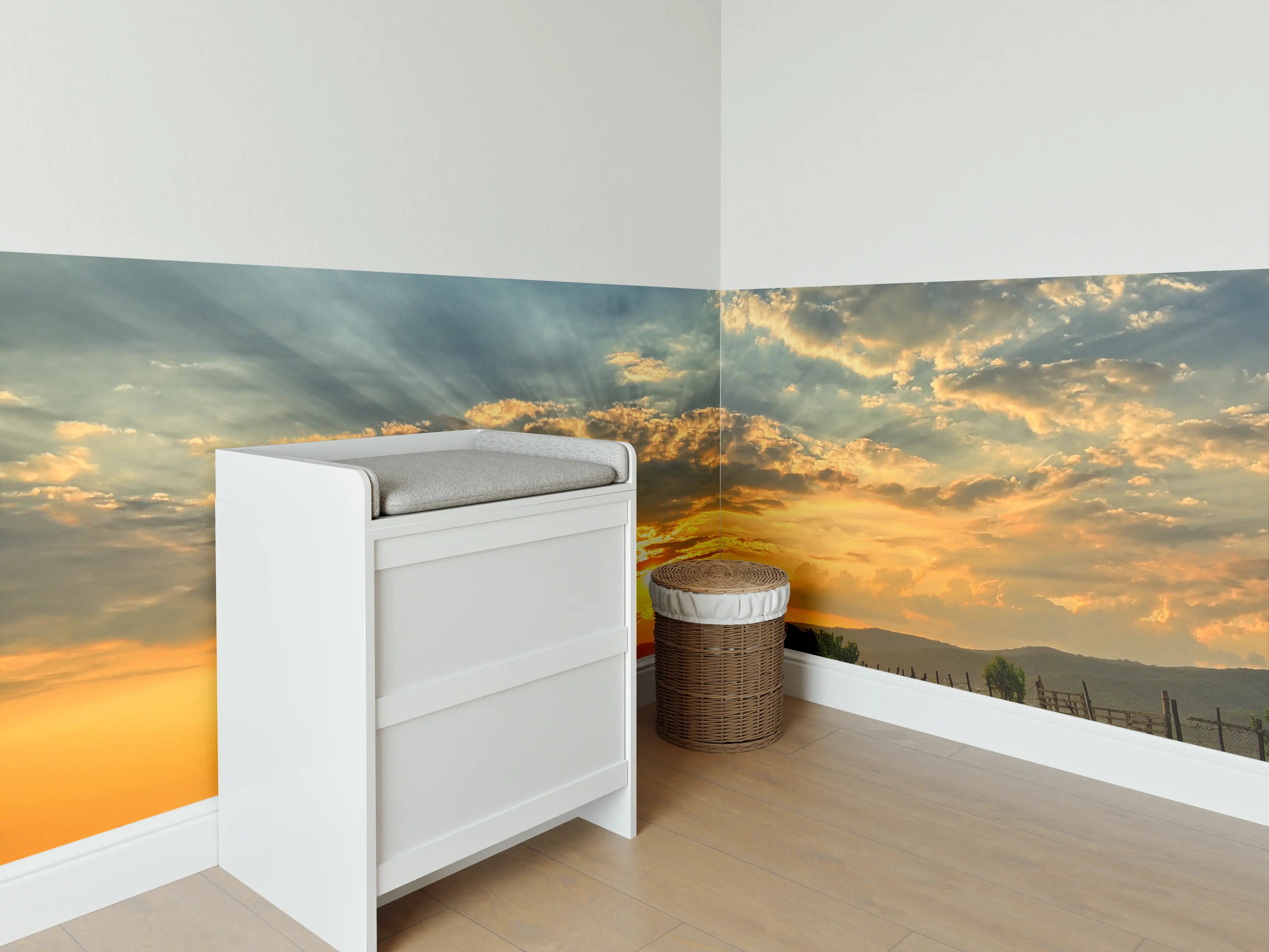 Babyzimmer Wandgestaltung - Schafsherde bei Sonnenuntergang