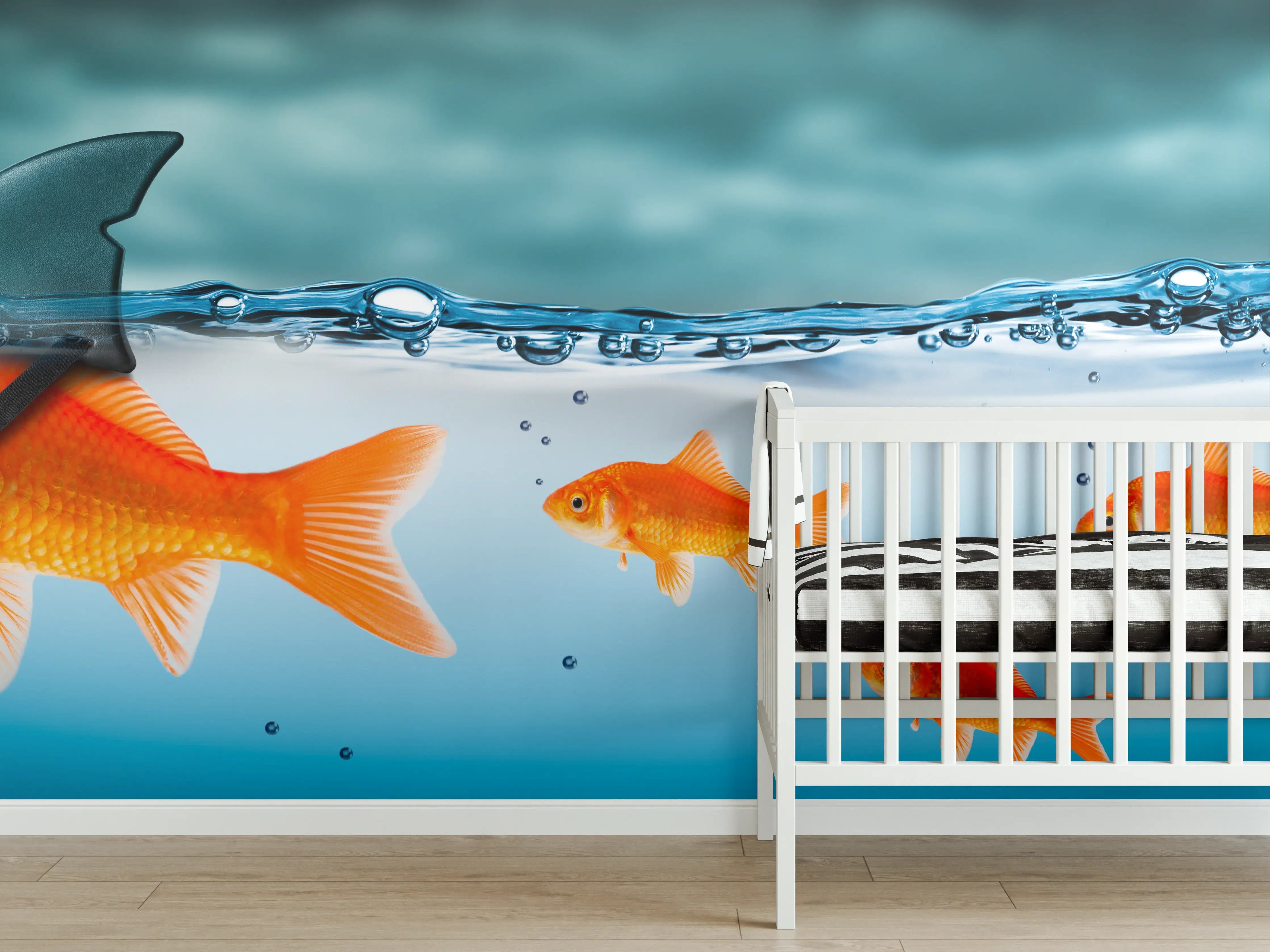 Babyzimmer Wandgestaltung - Schimmernde Grau-Weiße Goldfische