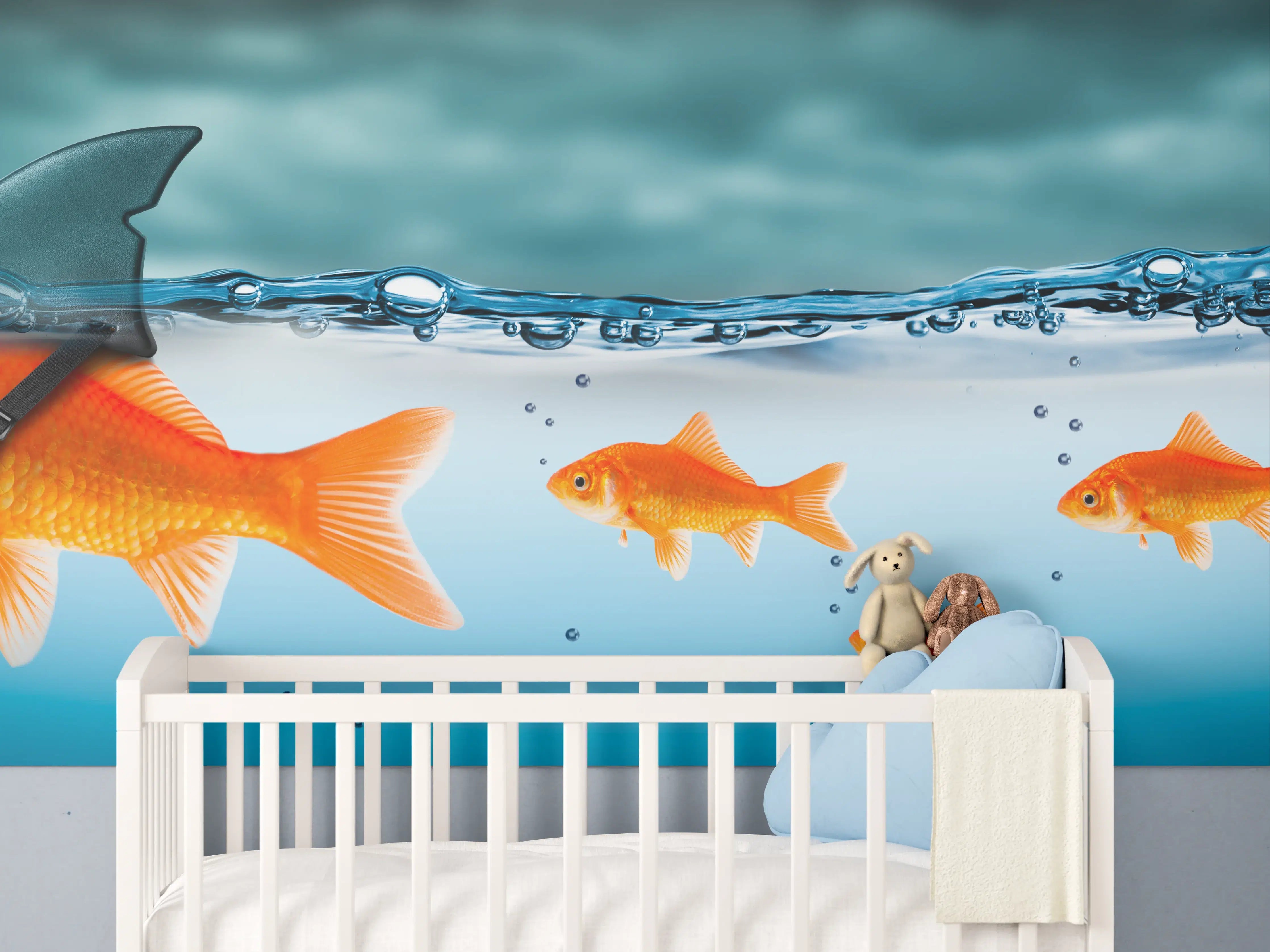 Babyzimmer Wandgestaltung - Schimmernde Grau-Weiße Goldfische