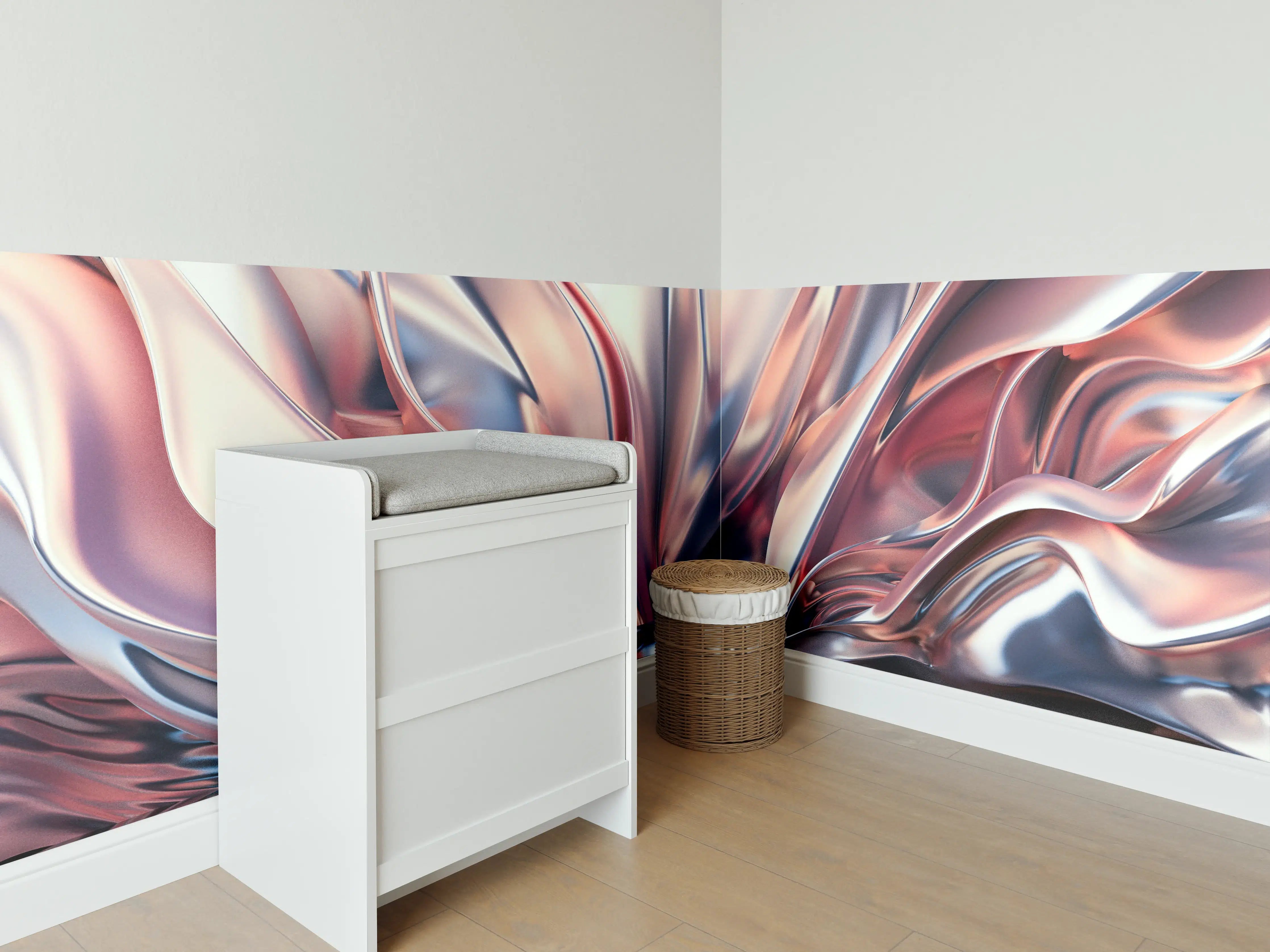 Babyzimmer Wandgestaltung - Schimmernde Metallstruktur mit Reflexionen