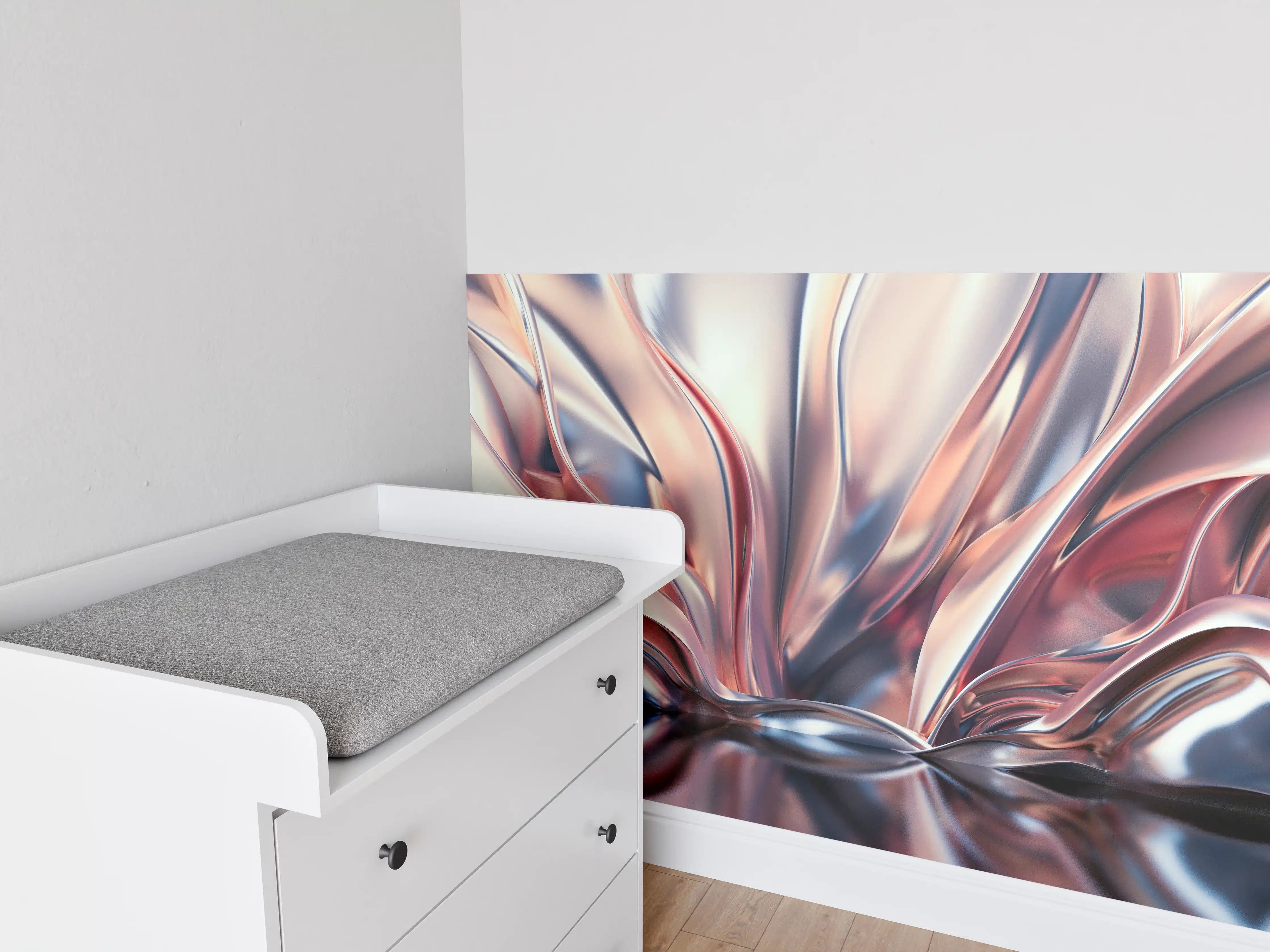 Babyzimmer Wandgestaltung - Schimmernde Metallstruktur mit Reflexionen