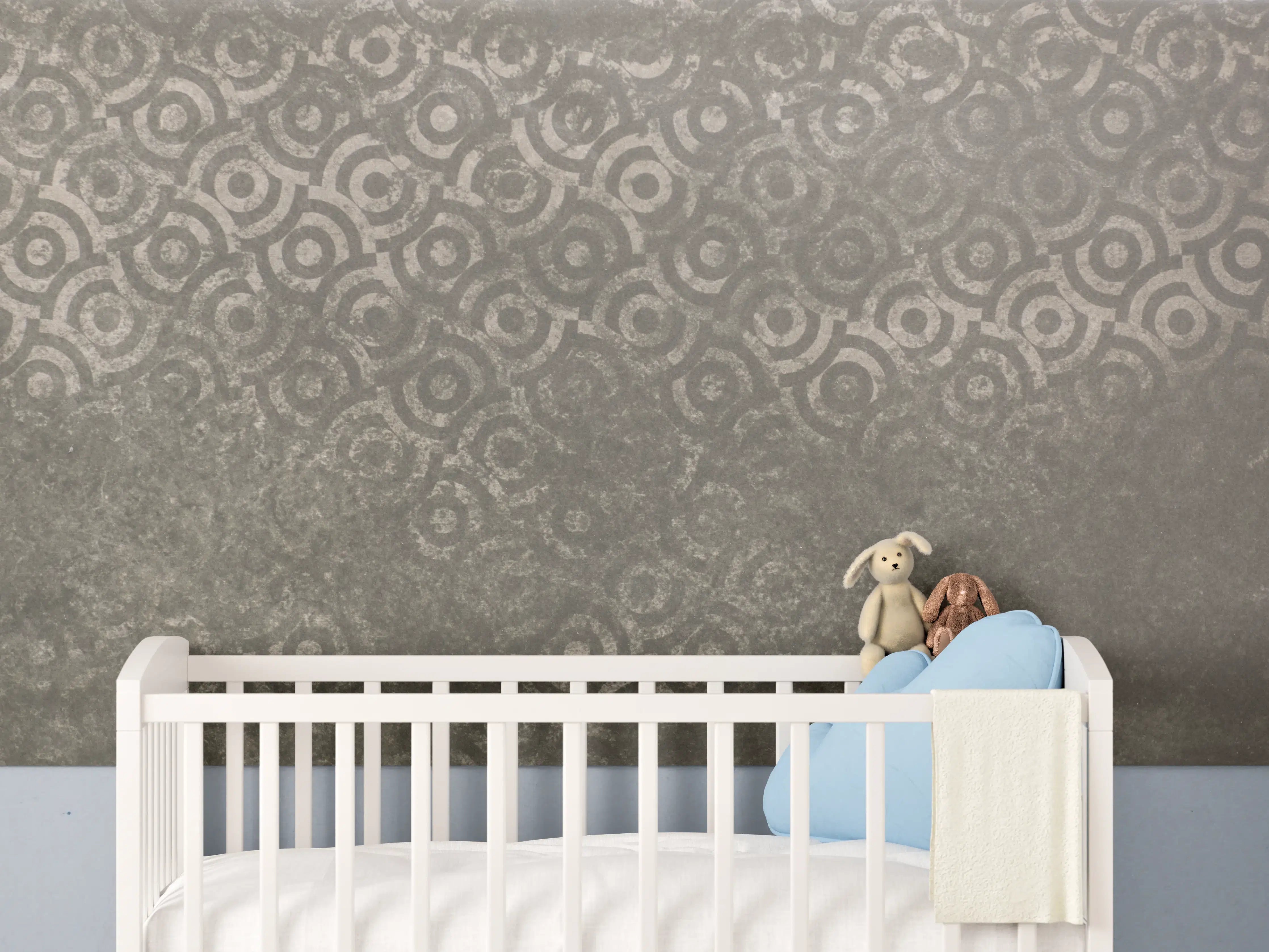 Babyzimmer Wandgestaltung - Schlichte graue Wand mit Musterakzenten