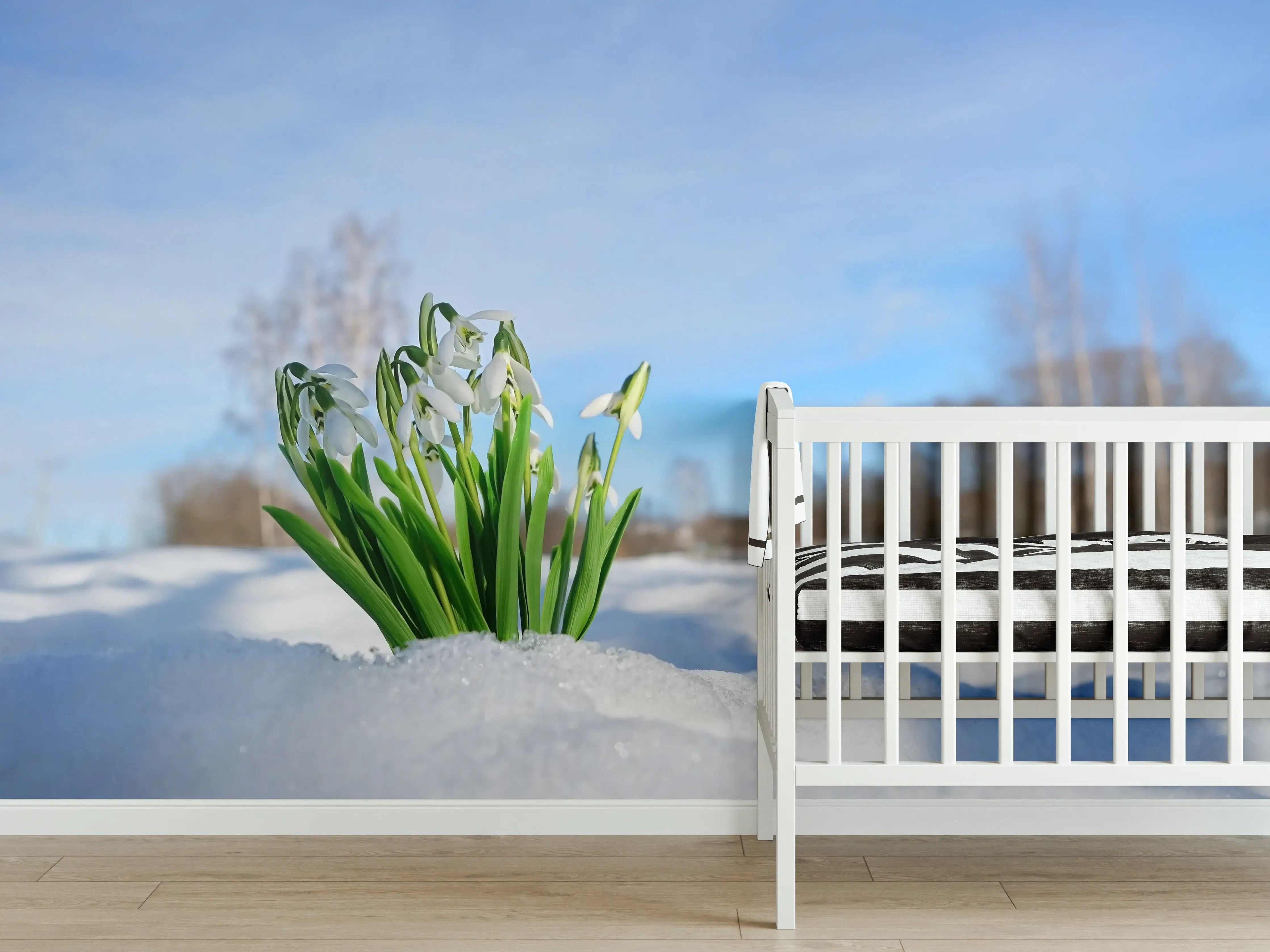 Babyzimmer Wandgestaltung - Schneeglöckchen im Schnee