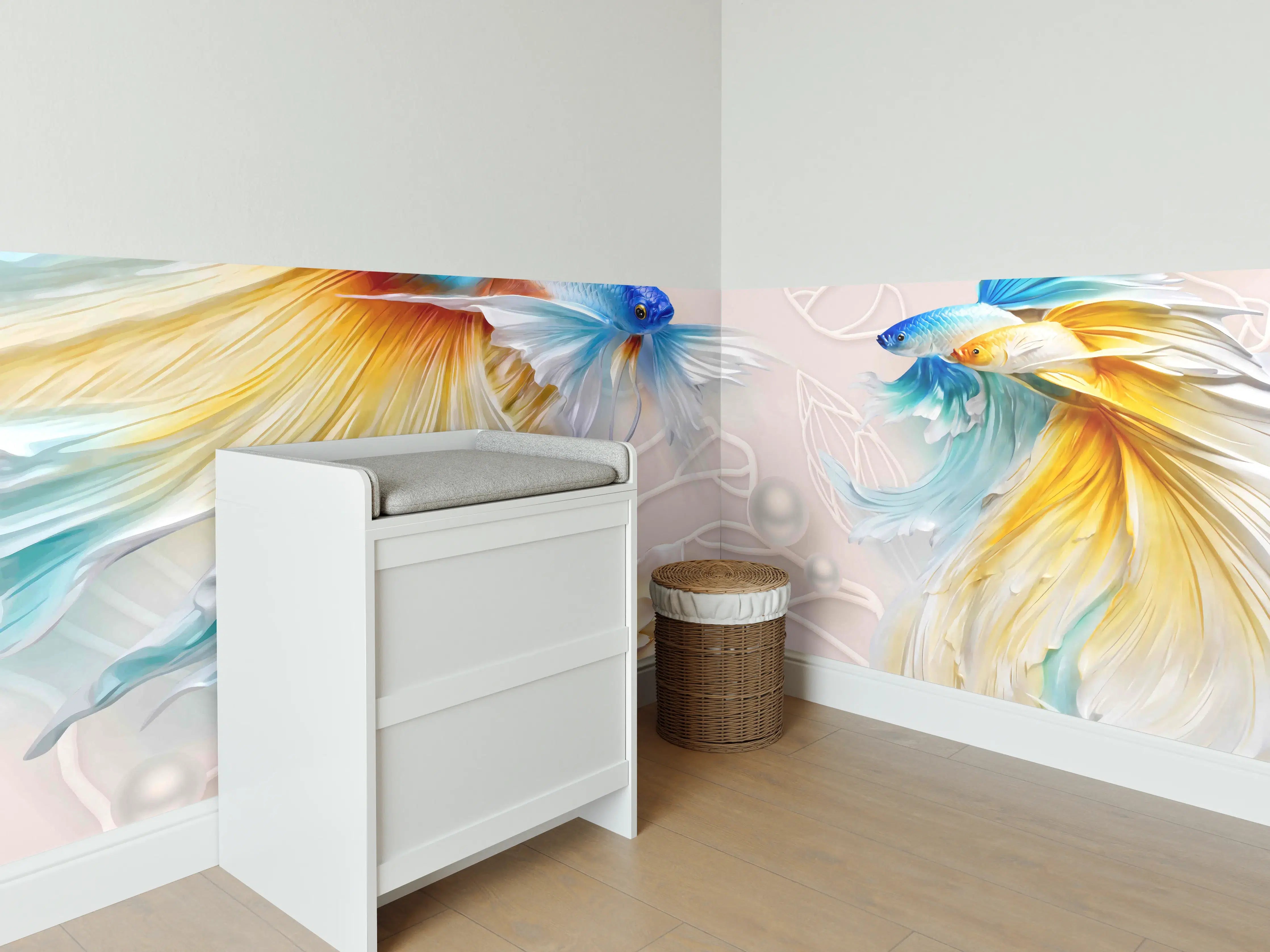 Babyzimmer Wandgestaltung - Schöne Fische auf Rosa Hintergrund