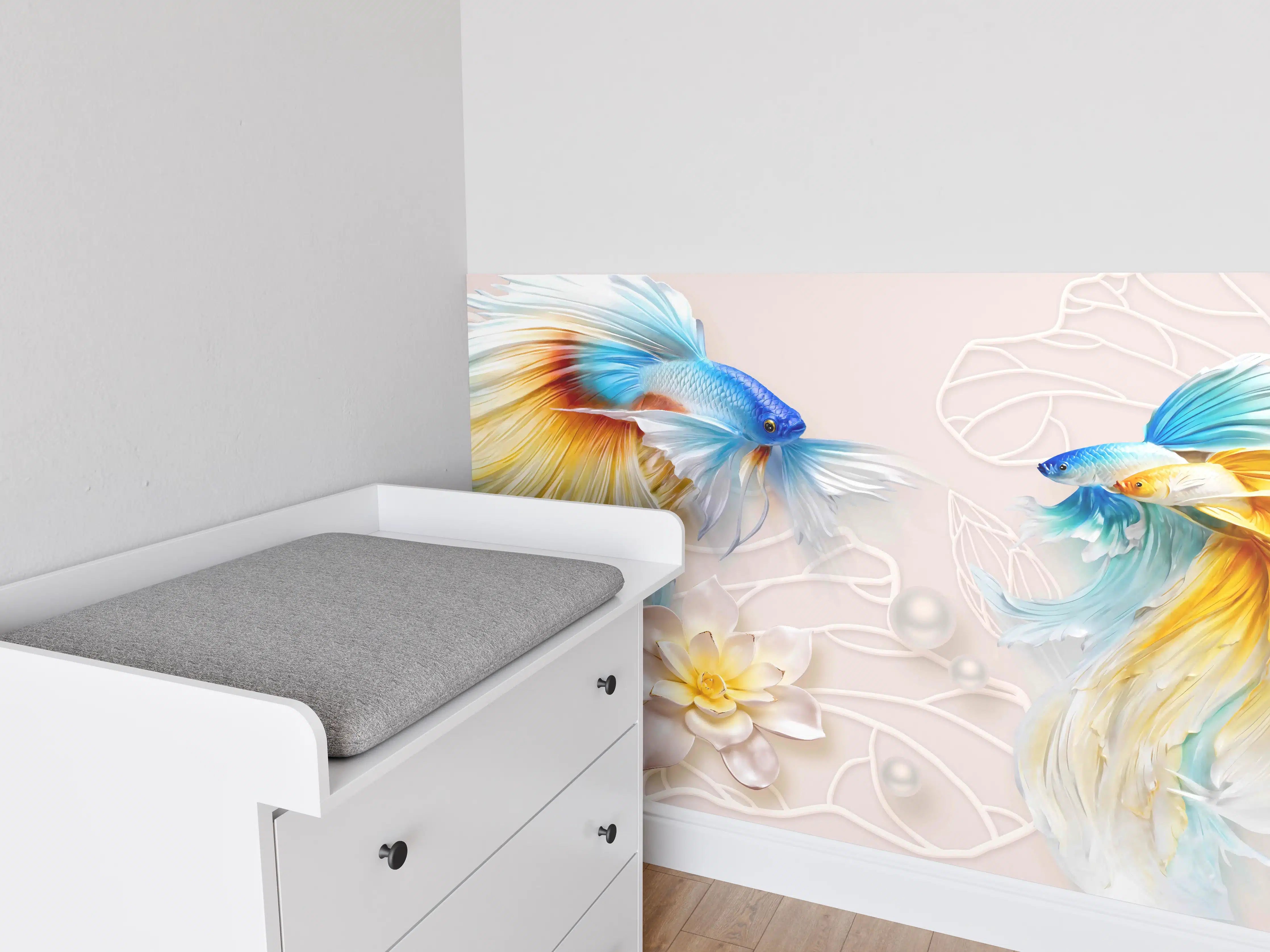 Babyzimmer Wandgestaltung - Schöne Fische auf Rosa Hintergrund
