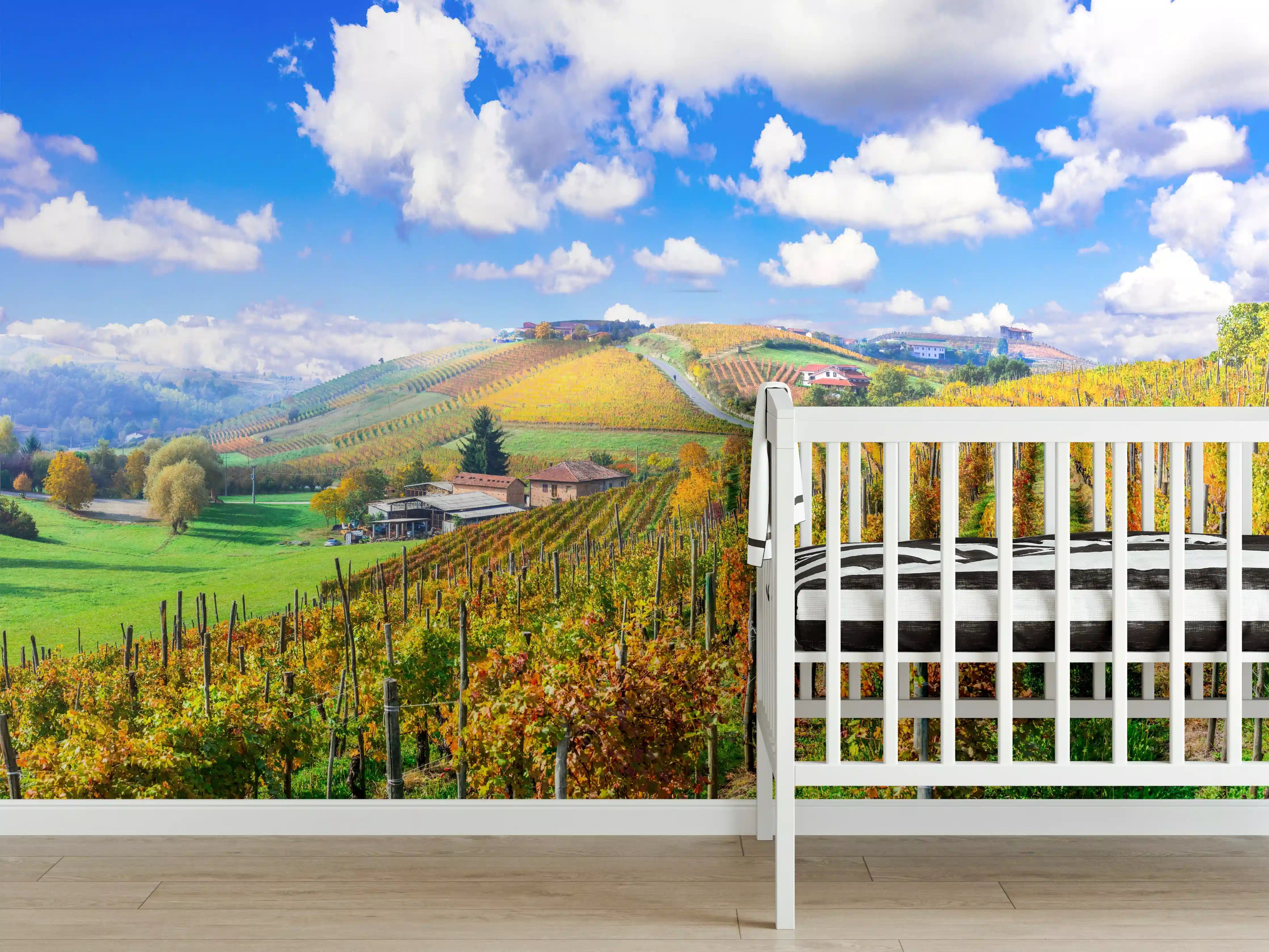 Babyzimmer Wandgestaltung - Schöne Herbstlandschaft mit Weinbergen - Toskana