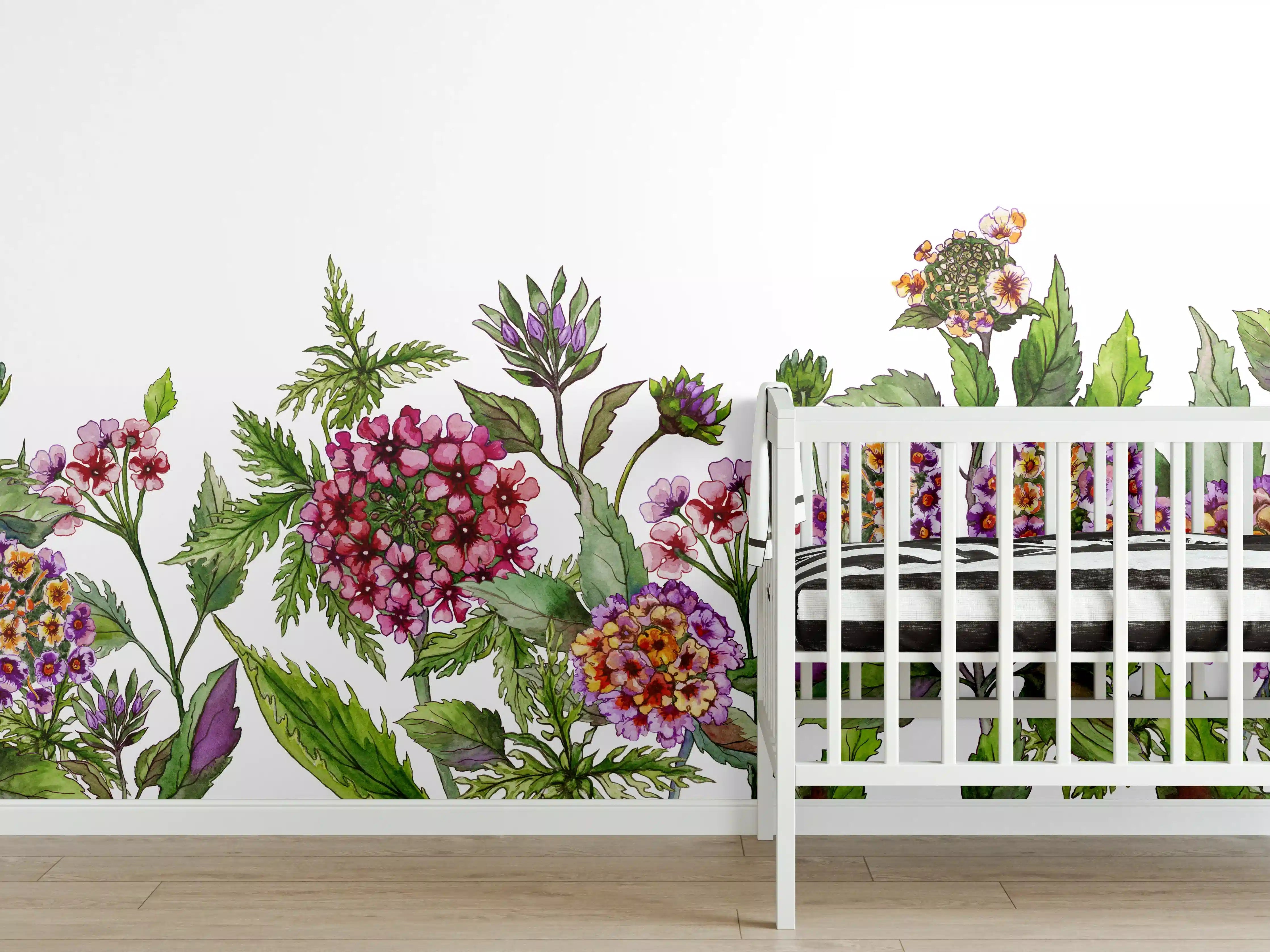 Babyzimmer Wandgestaltung - Schöne Lantana-Blüten mit grünem Blätter
