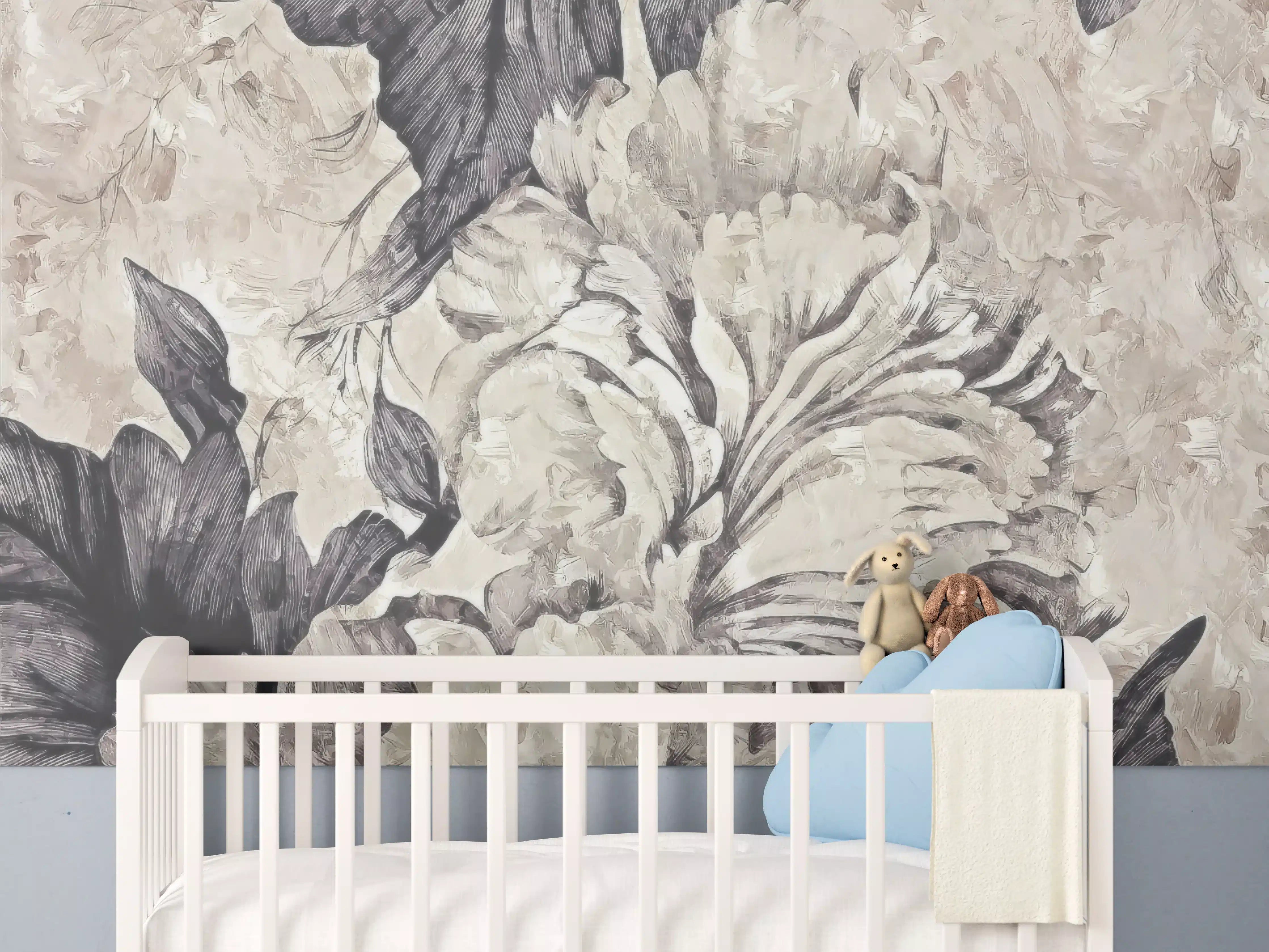 Babyzimmer Wandgestaltung - Schwarz - weißes Pflanzen Gemälde 3