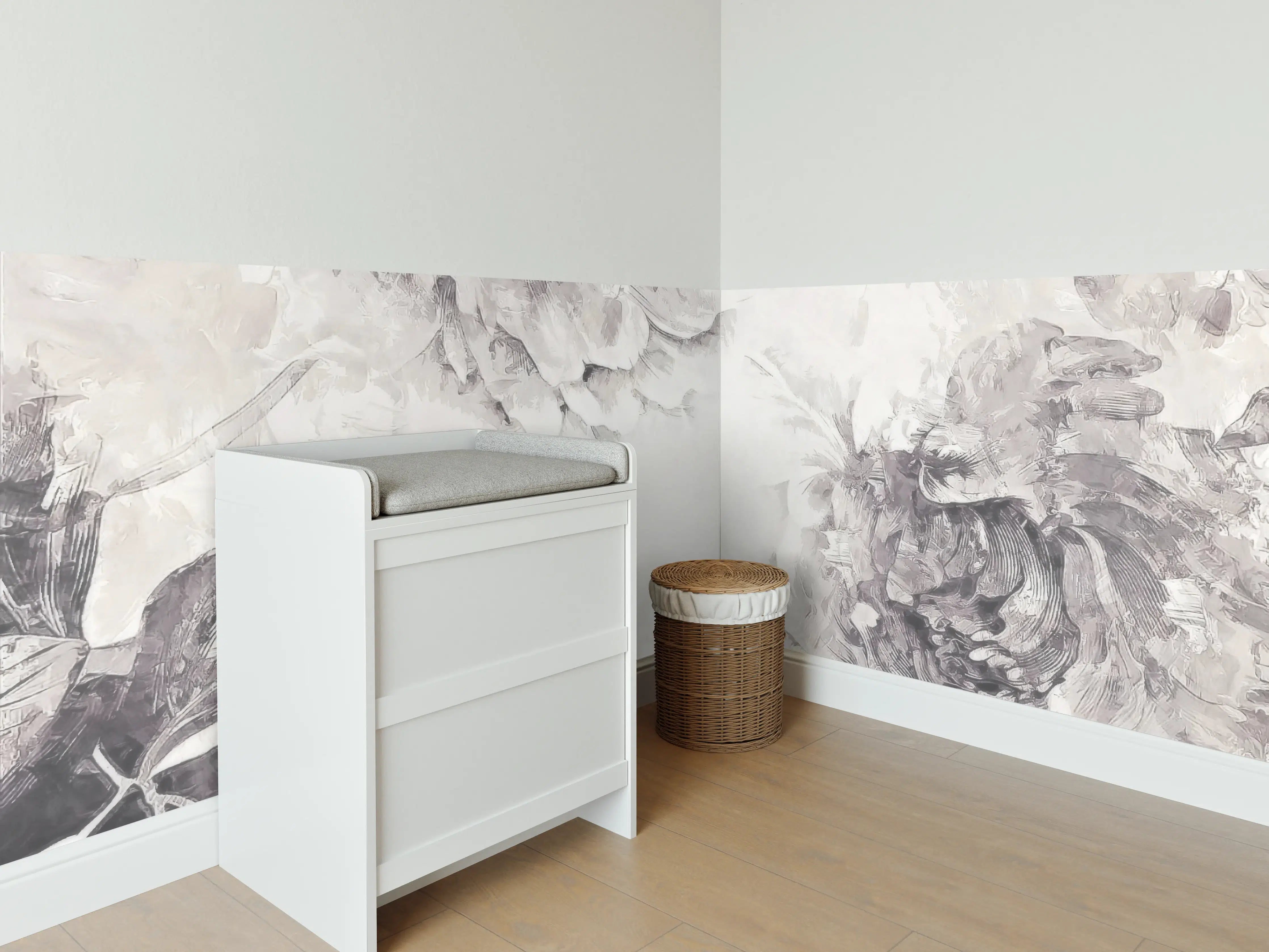 Babyzimmer Wandgestaltung - Schwarz - weißes Pflanzen Gemälde
