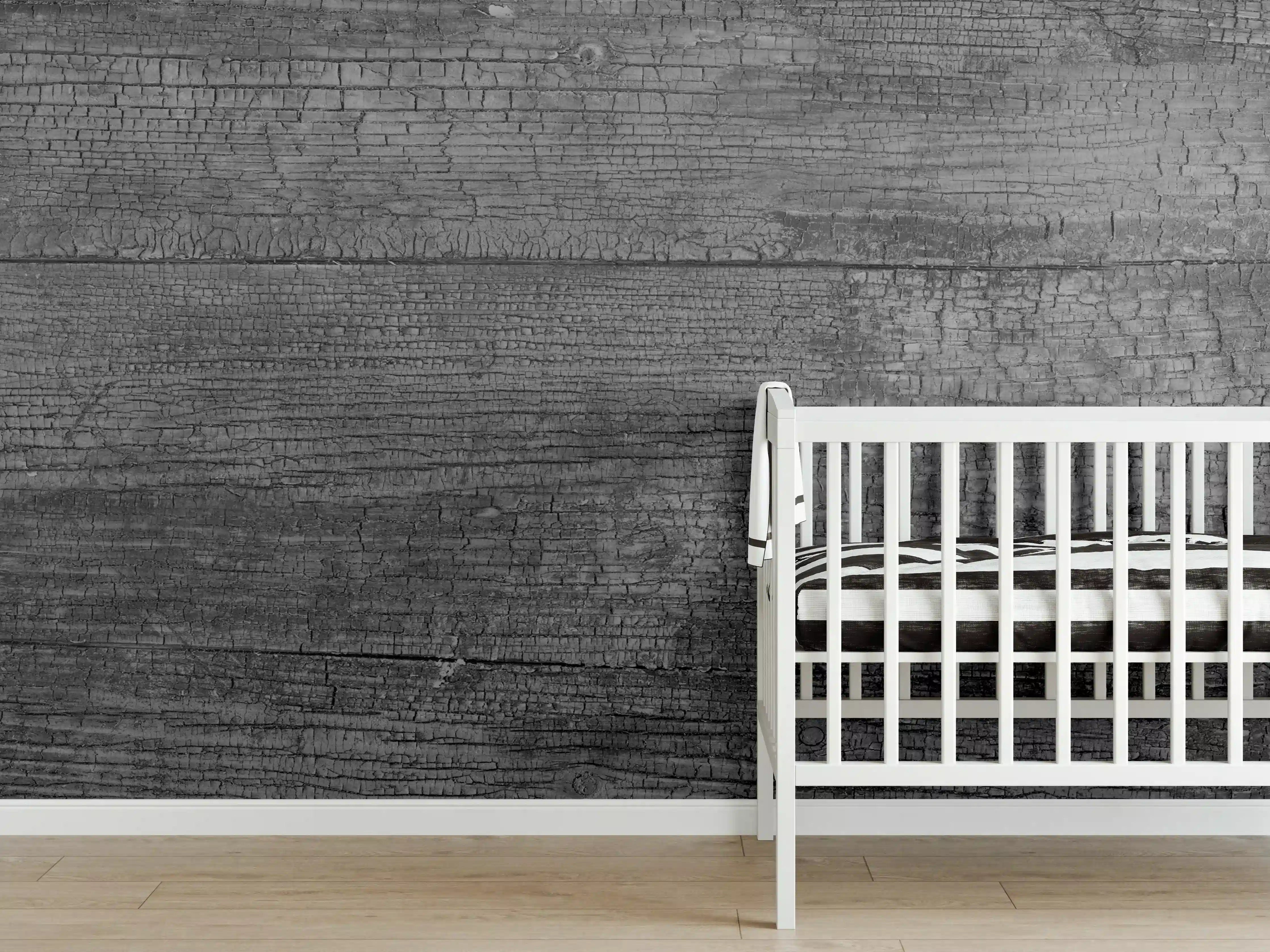 Babyzimmer Wandgestaltung - Schwarz-Graue Holztextur