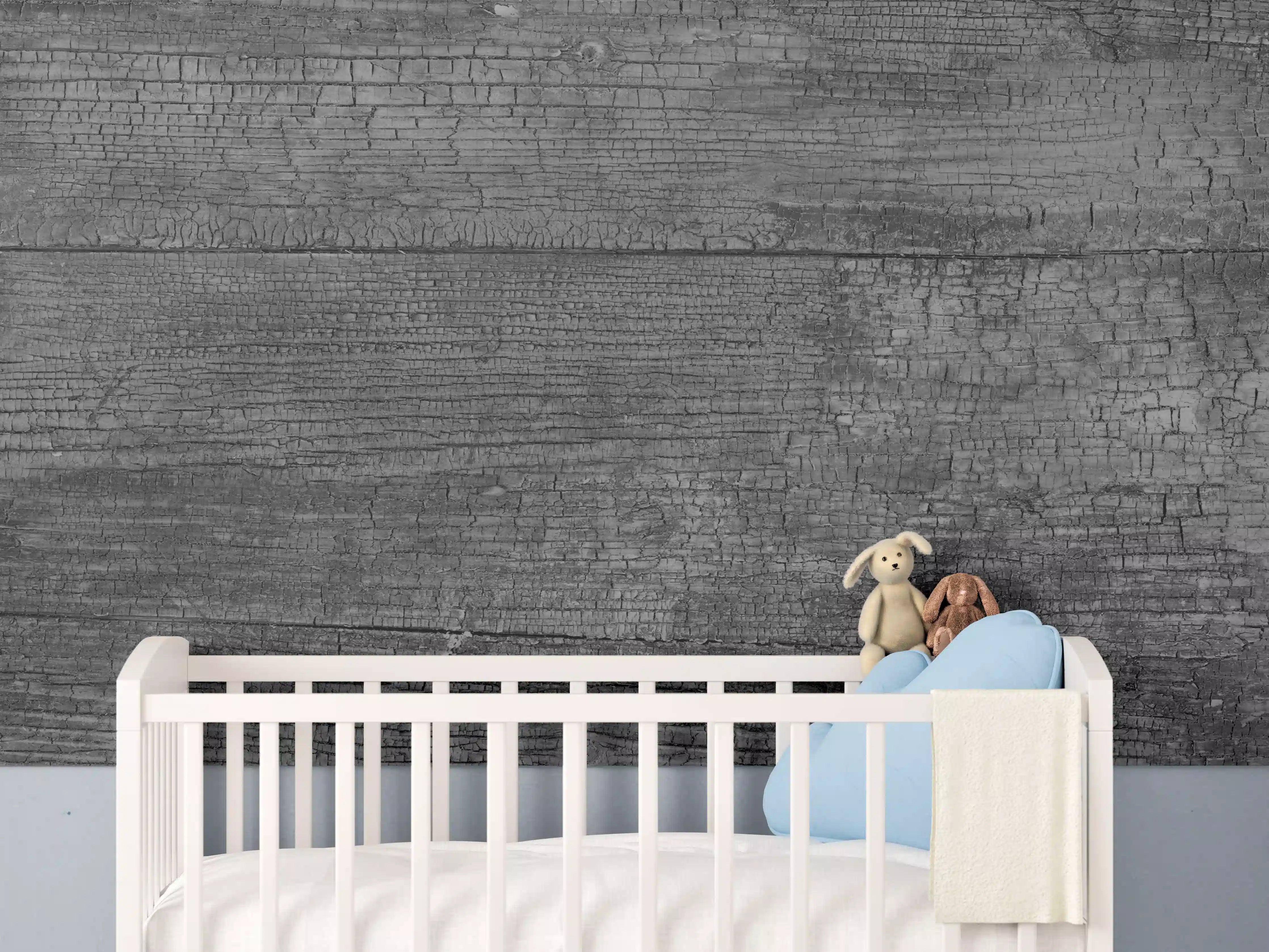 Babyzimmer Wandgestaltung - Schwarz-Graue Holztextur