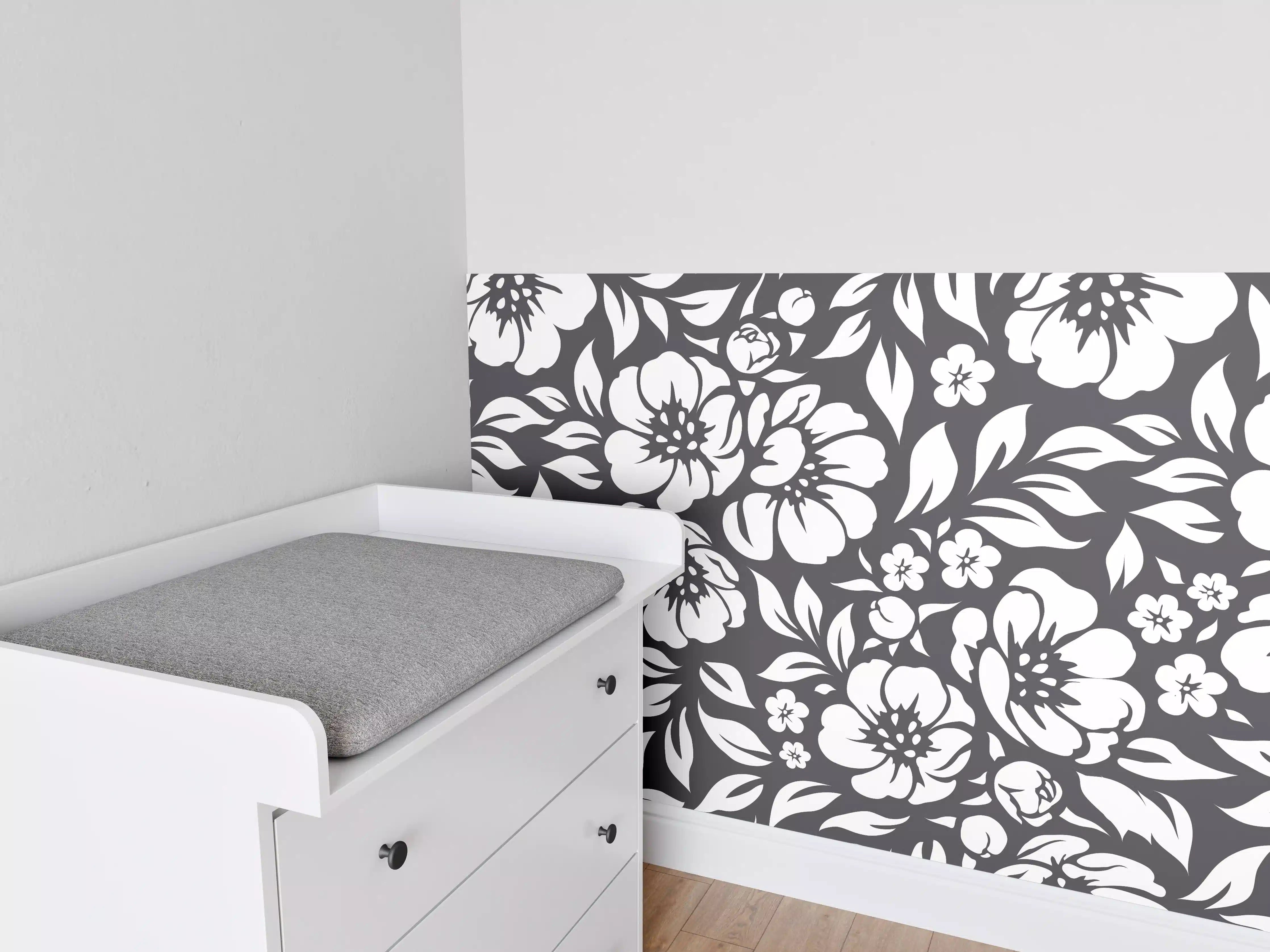 Babyzimmer Wandgestaltung - Schwarz-Weiß-Blumenmuster