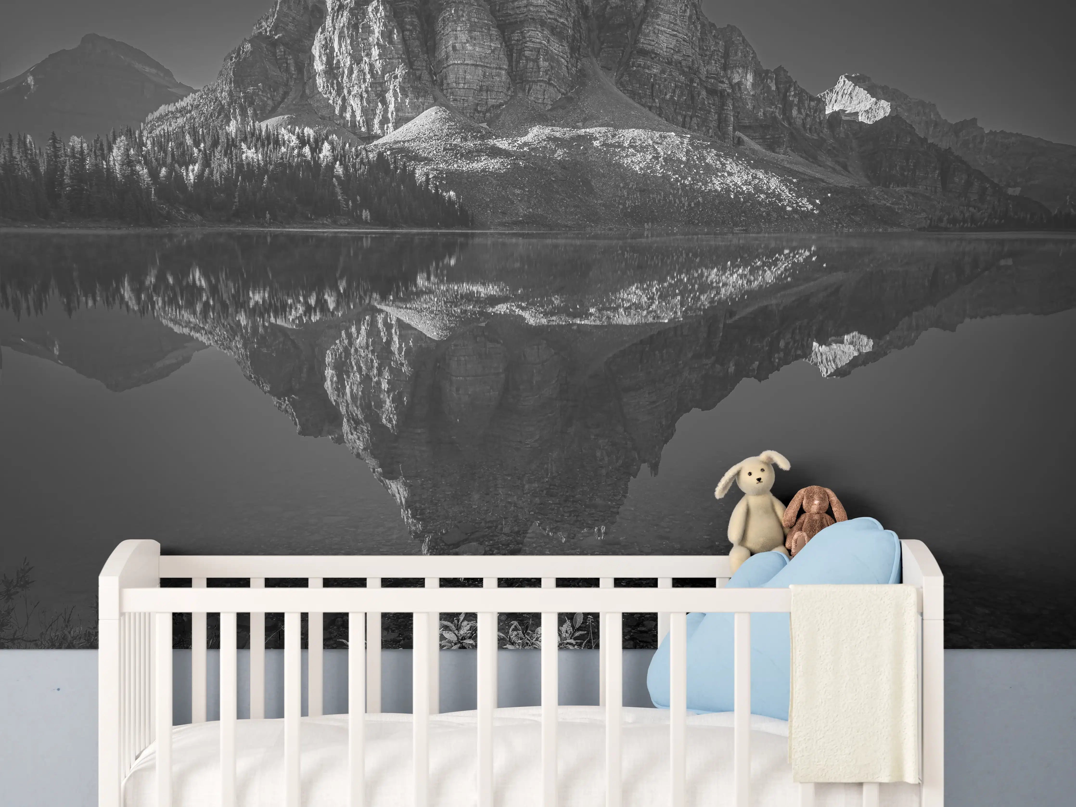 Babyzimmer Wandgestaltung - Schwarz-Weiß Gebirgsreflexion