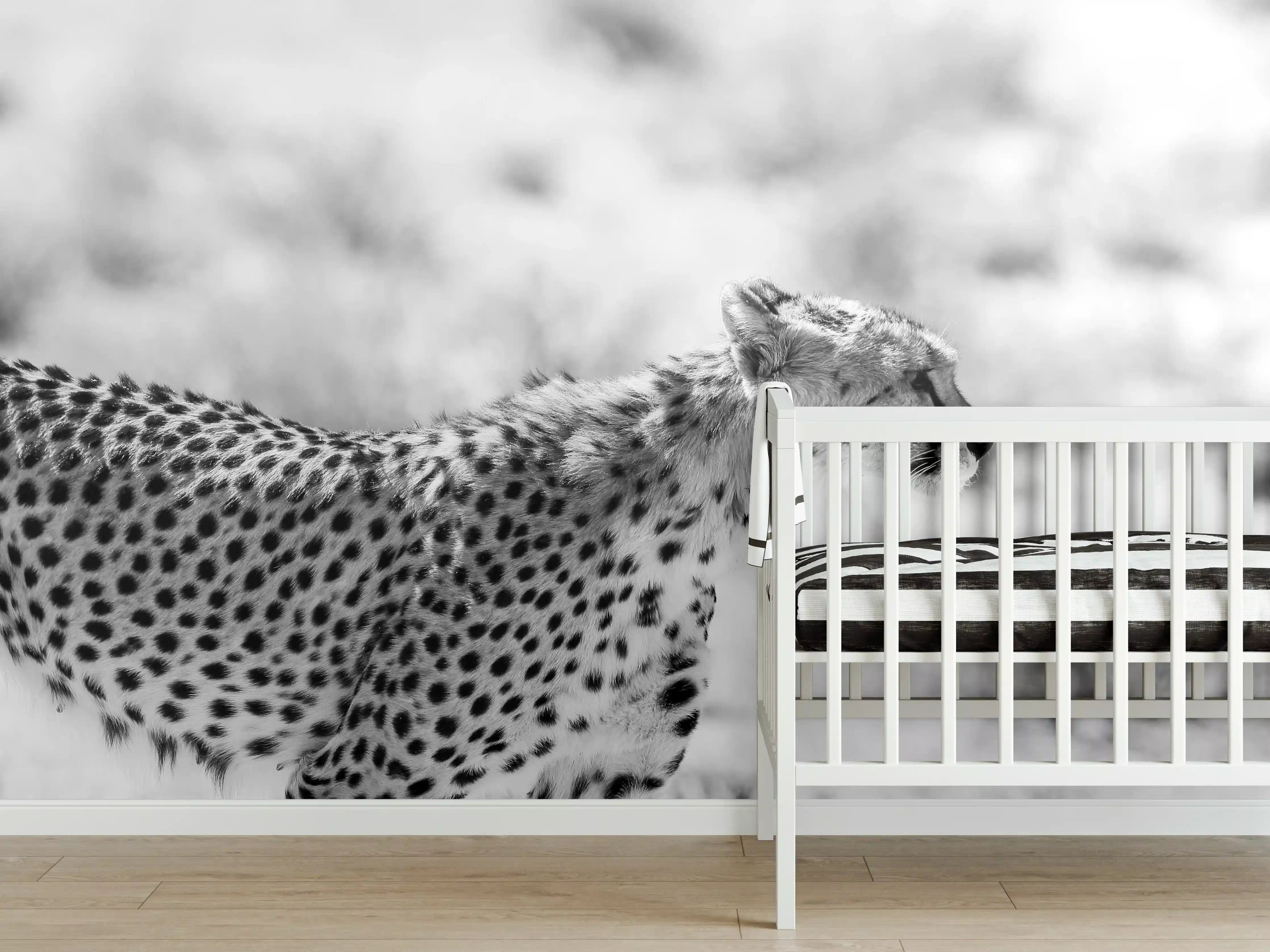 Babyzimmer Wandgestaltung - Schwarz-Weiß Geparden-Motiv