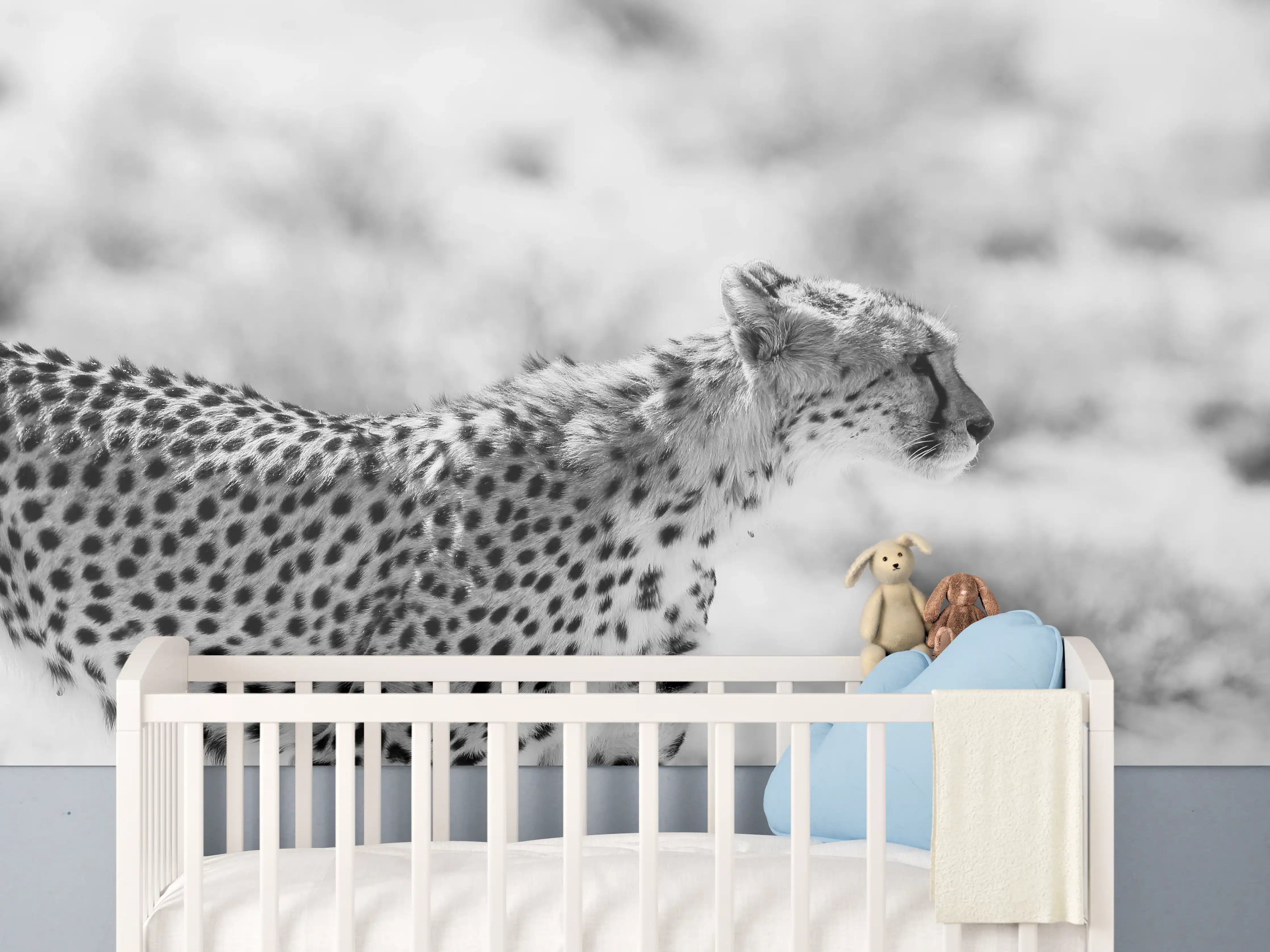 Babyzimmer Wandgestaltung - Schwarz-Weiß Geparden-Motiv