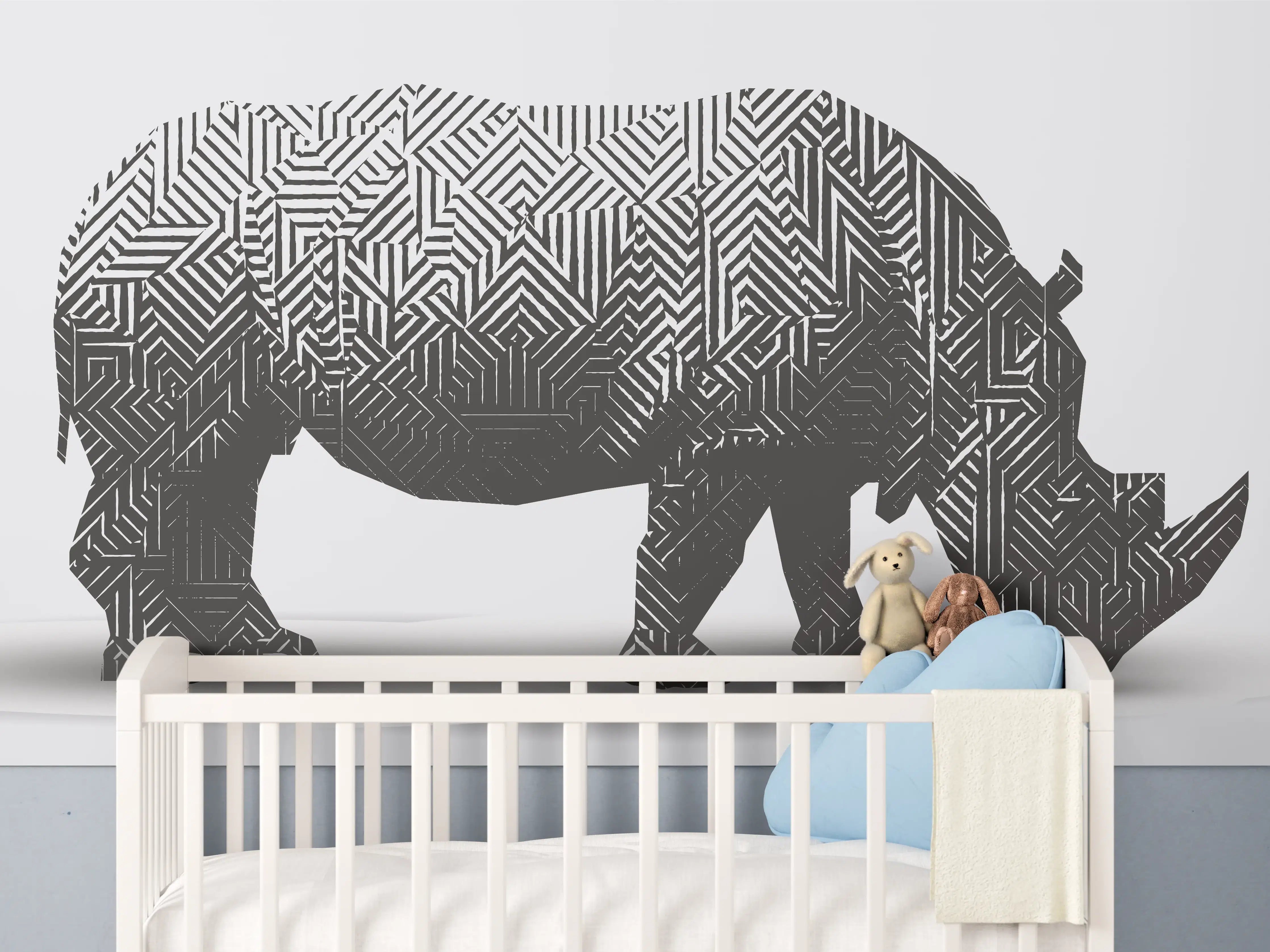 Babyzimmer Wandgestaltung - Schwarz-Weiß Grafik Nashorn