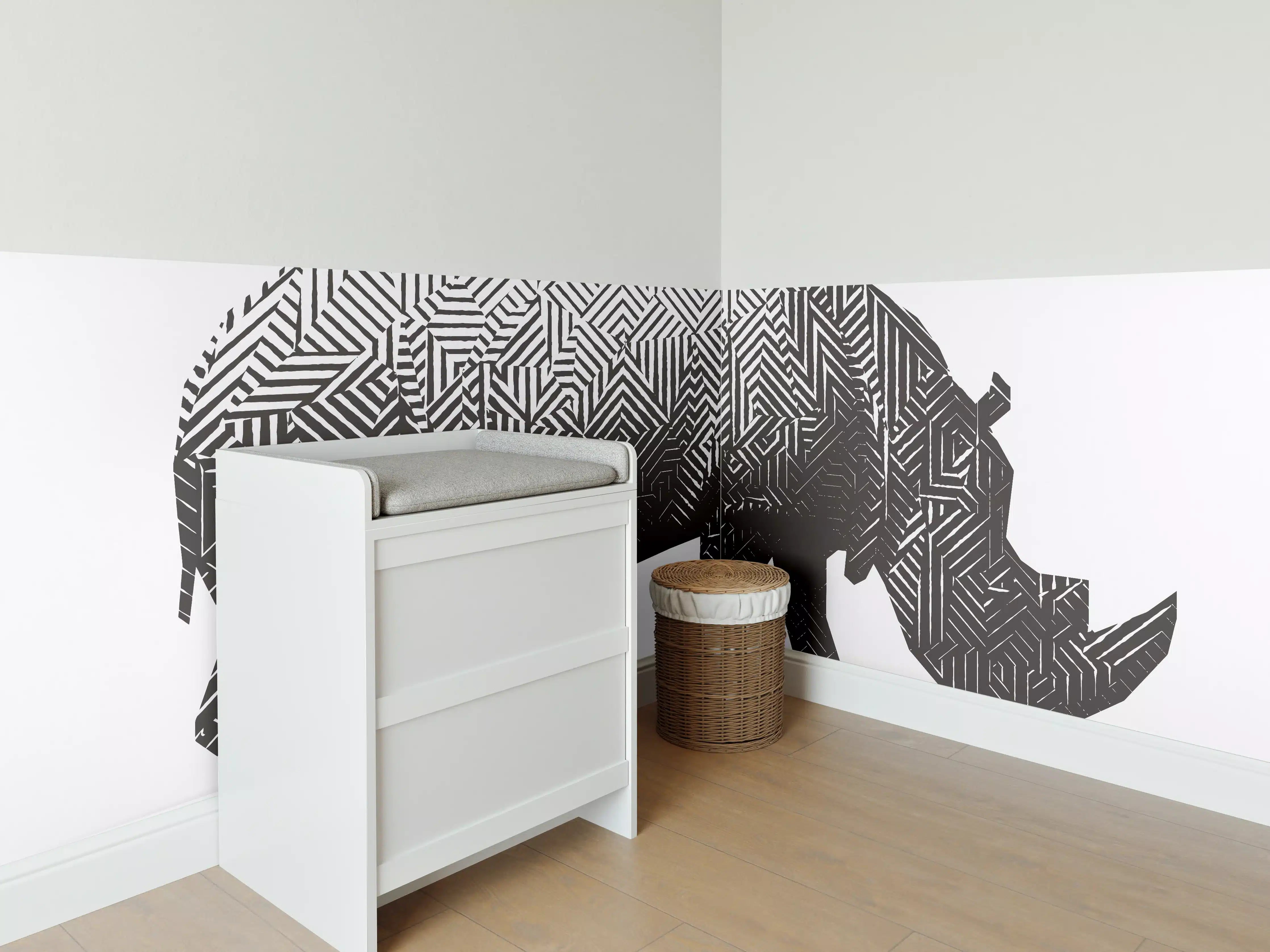 Babyzimmer Wandgestaltung - Schwarz-Weiß Grafik Nashorn