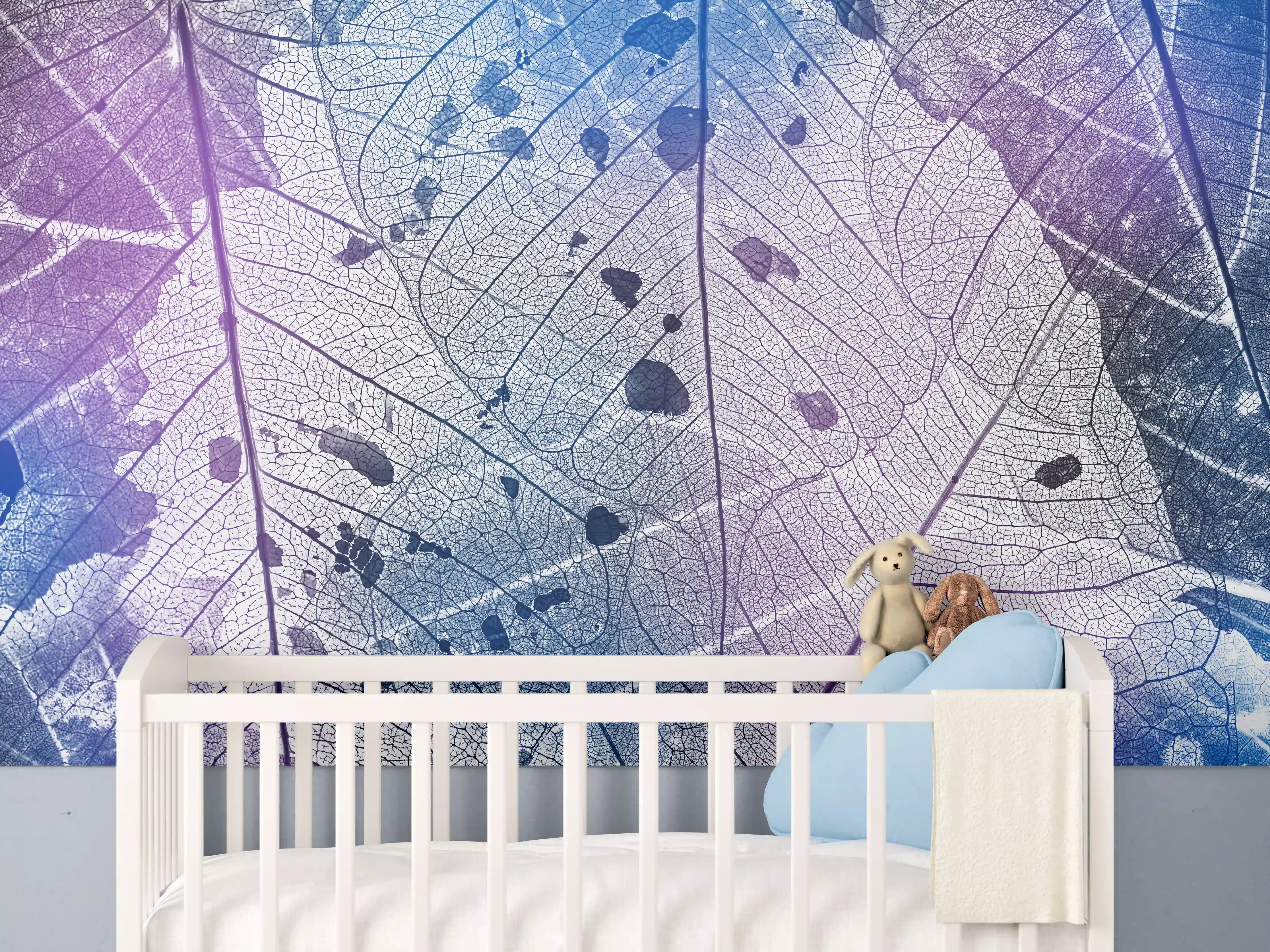 Babyzimmer Wandgestaltung - Schwarz-Weiß Laubtextur Detail