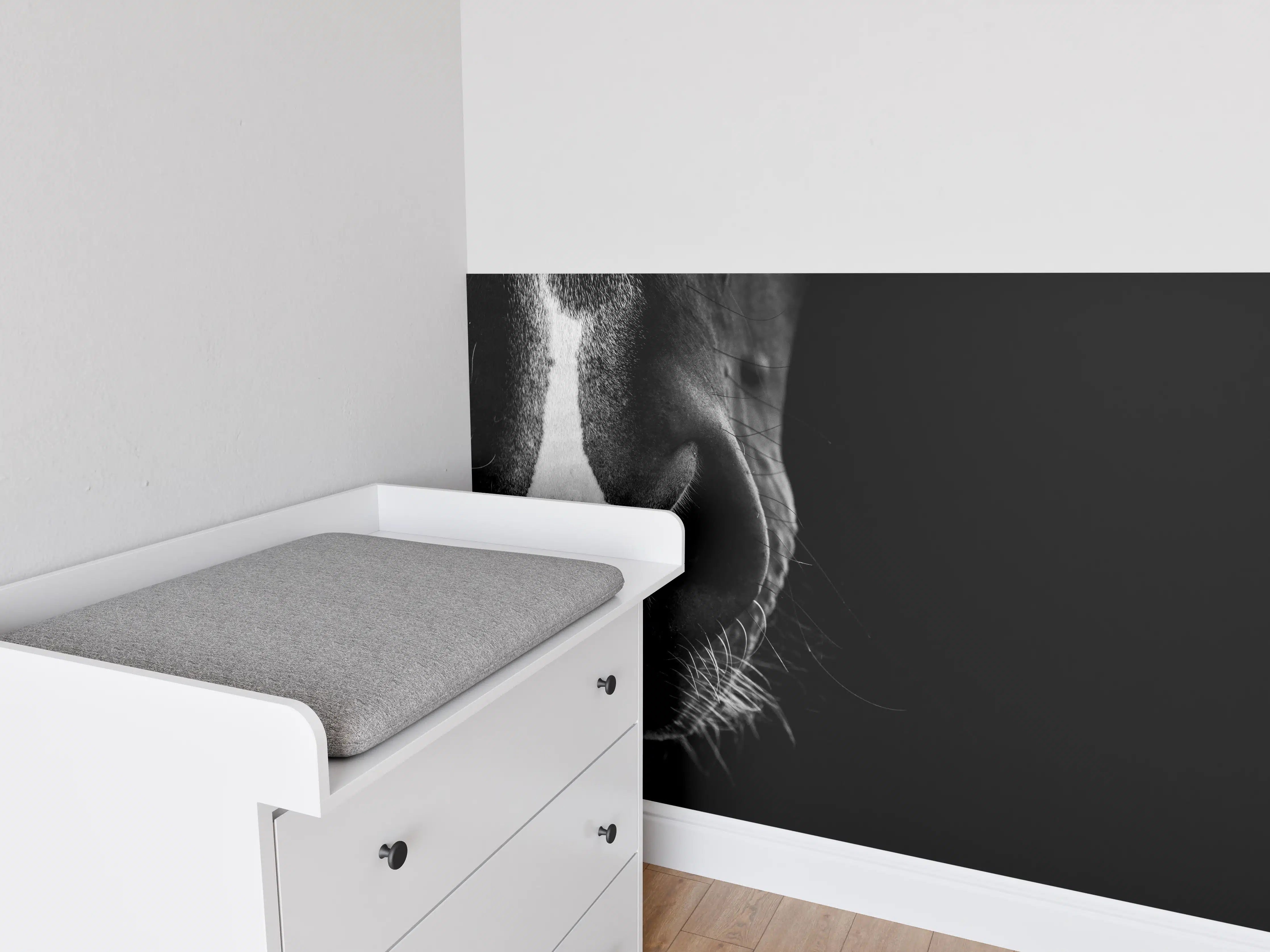 Babyzimmer Wandgestaltung - Schwarz-Weiß Pferd Nahaufnahme