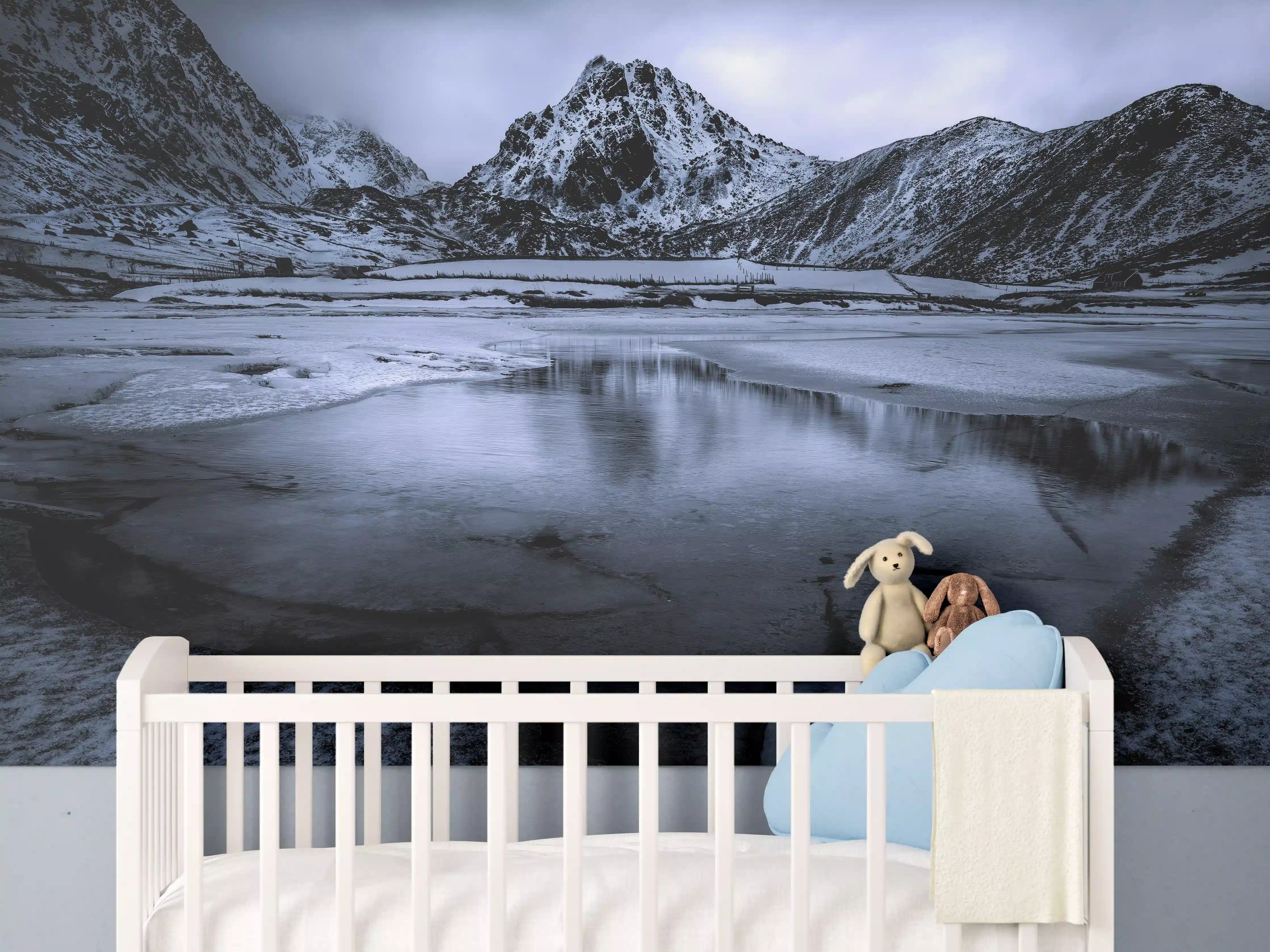 Babyzimmer Wandgestaltung - Schwarz-Weiß Winterlandschaft