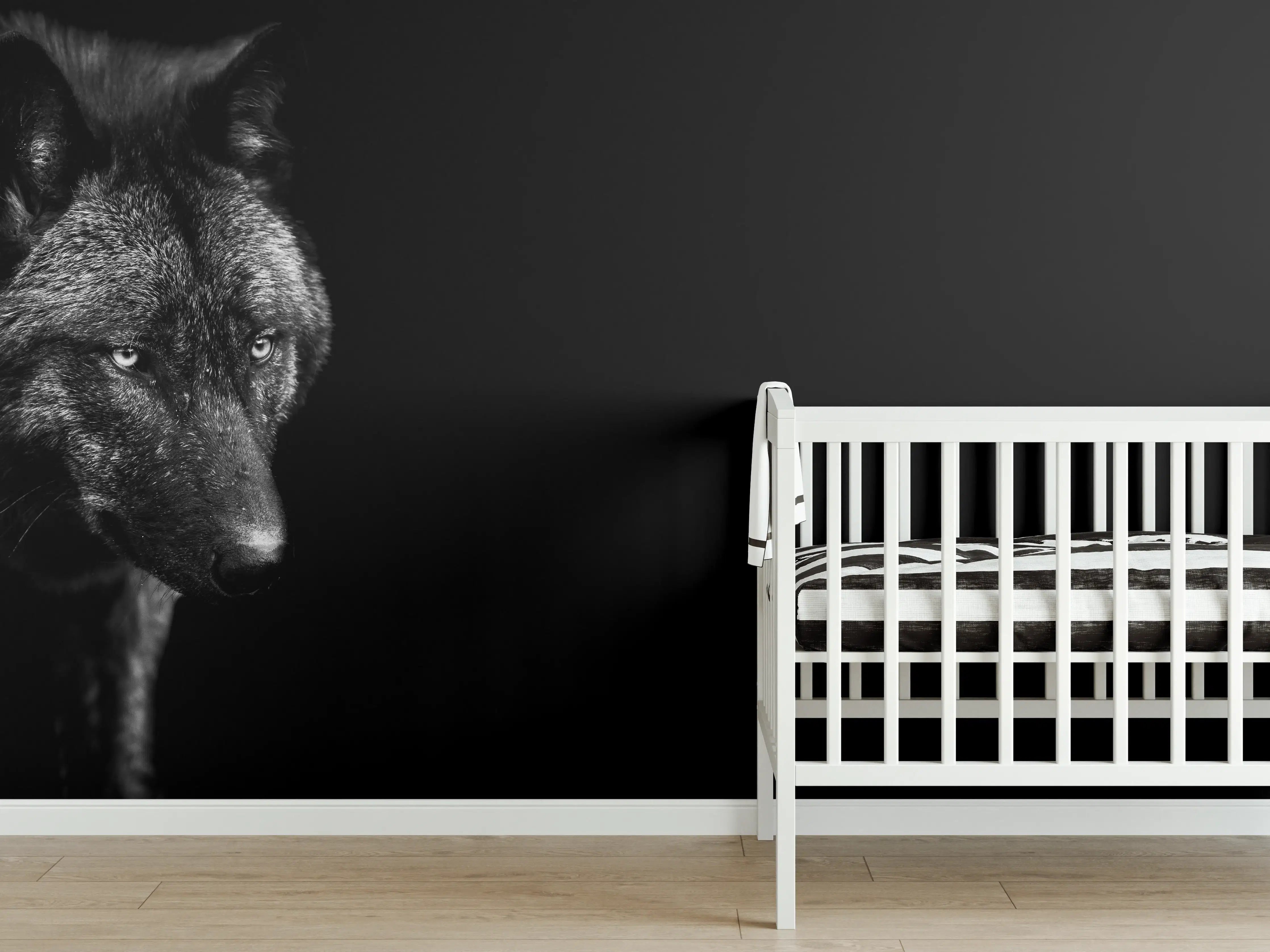 Babyzimmer Wandgestaltung - Schwarz-Weiß Wolf Porträt
