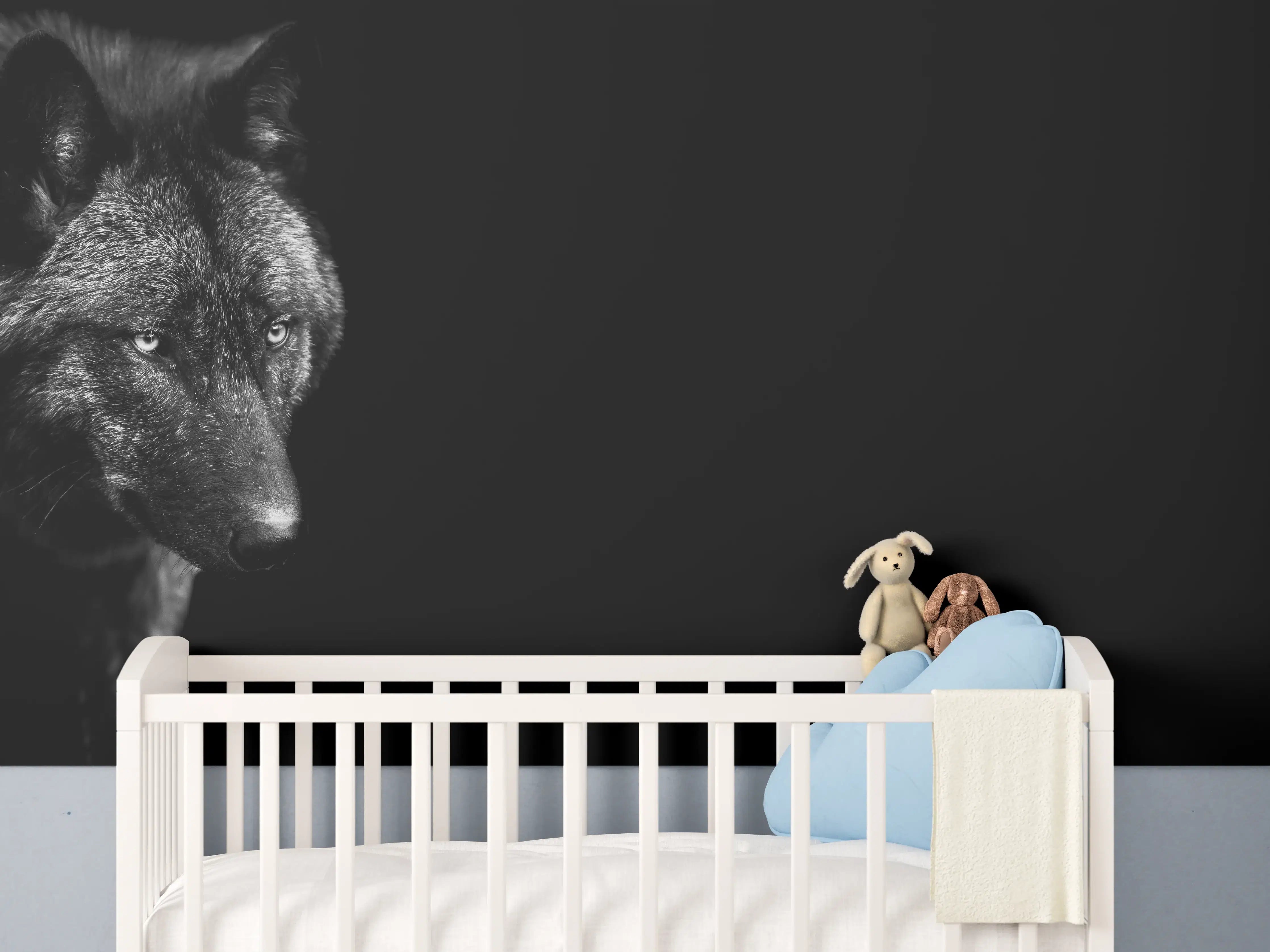 Babyzimmer Wandgestaltung - Schwarz-Weiß Wolf Porträt