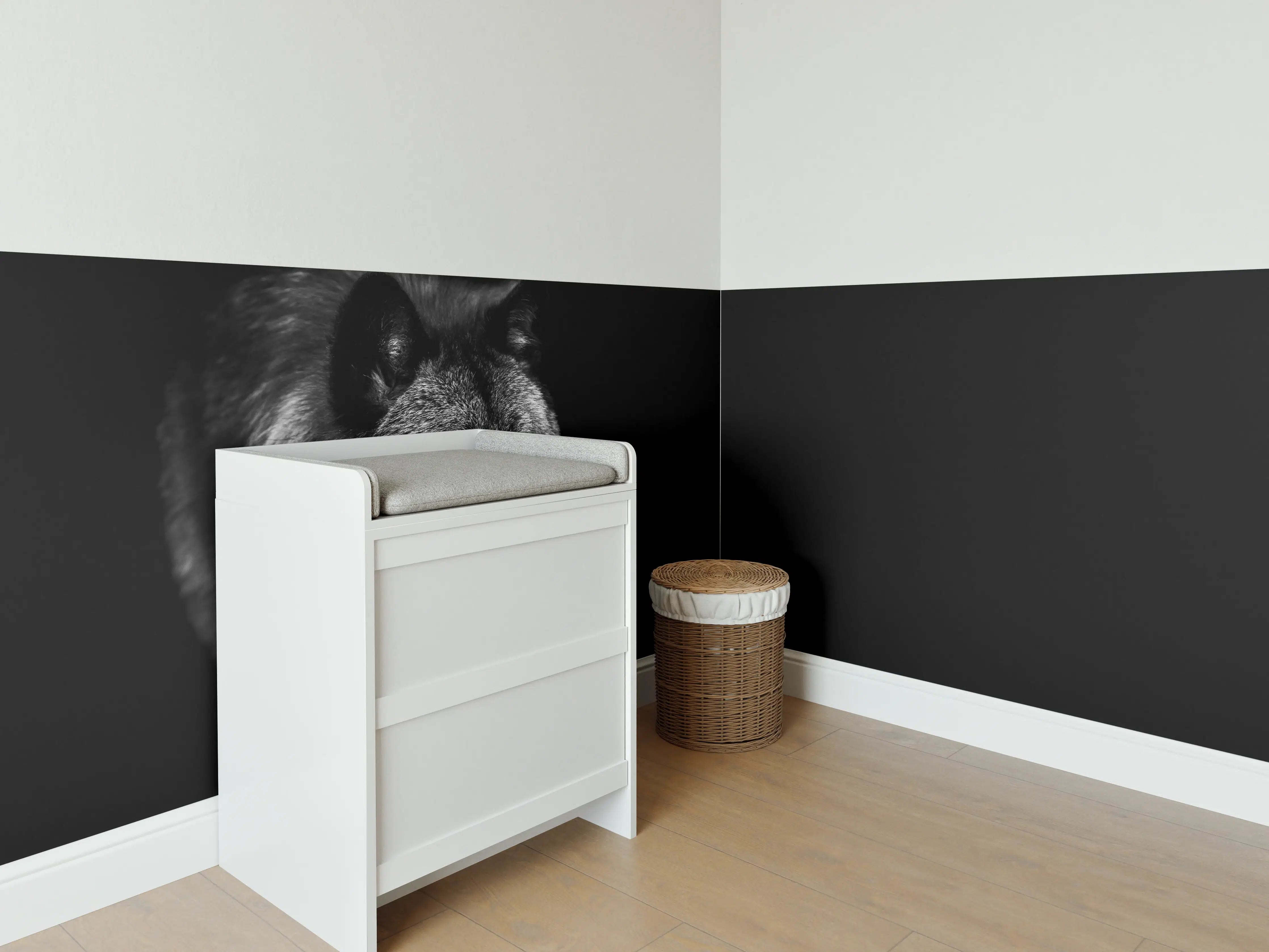 Babyzimmer Wandgestaltung - Schwarz-Weiß Wolf Porträt