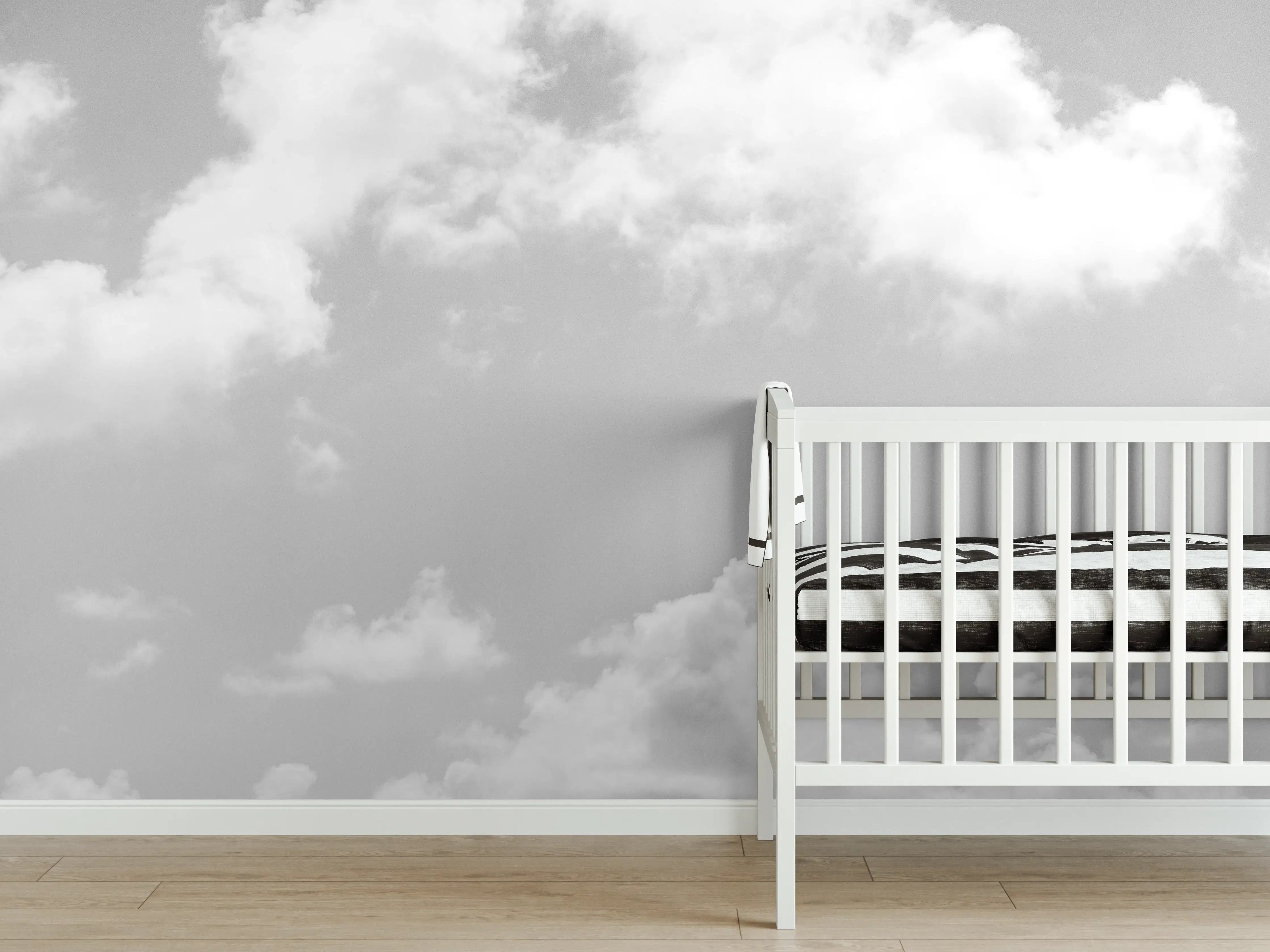 Babyzimmer Wandgestaltung - Schwarz-Weiß-Wolken und Himmelsszene