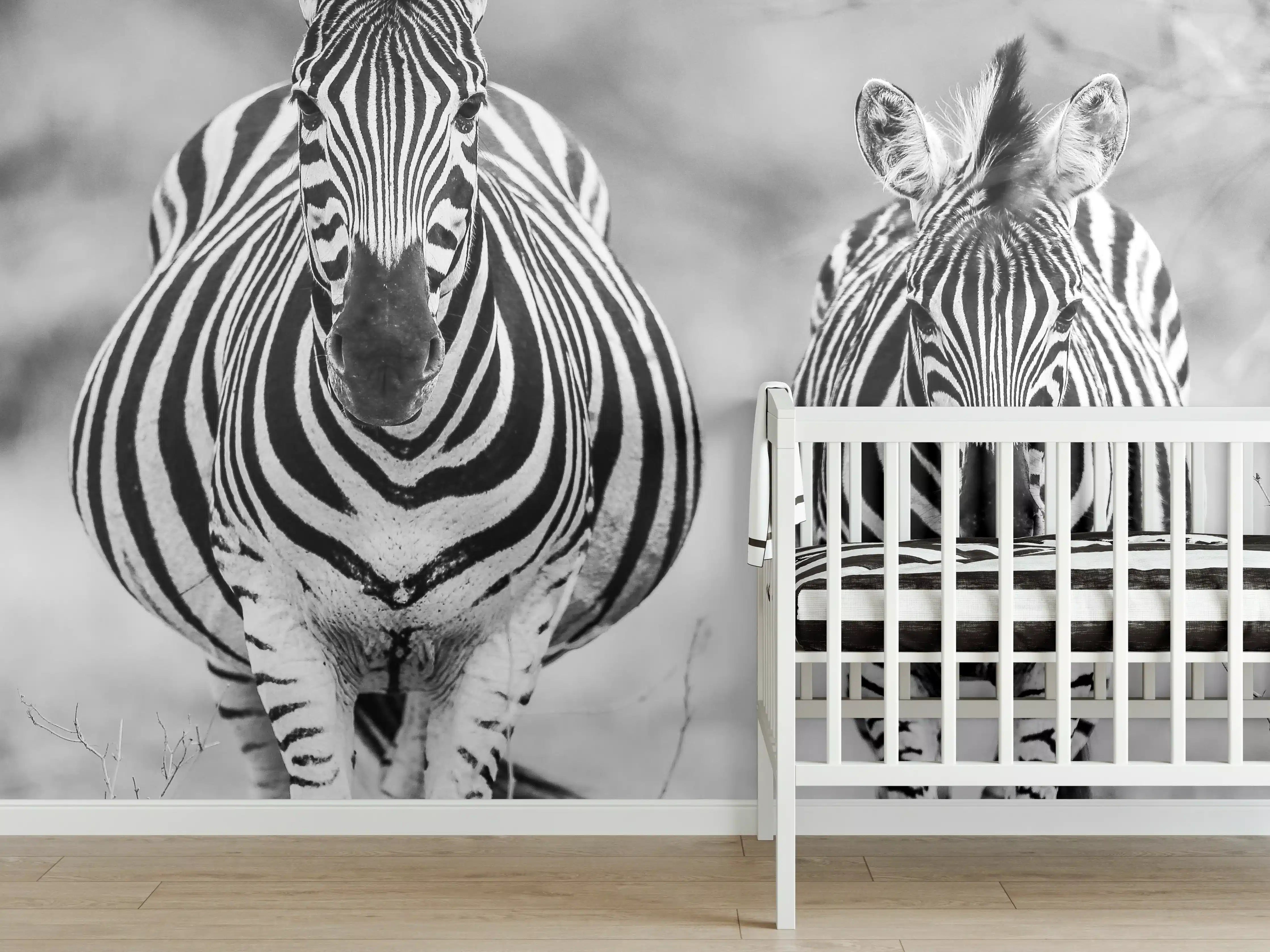 Babyzimmer Wandgestaltung - Schwarz-Weiß Zebrapaar