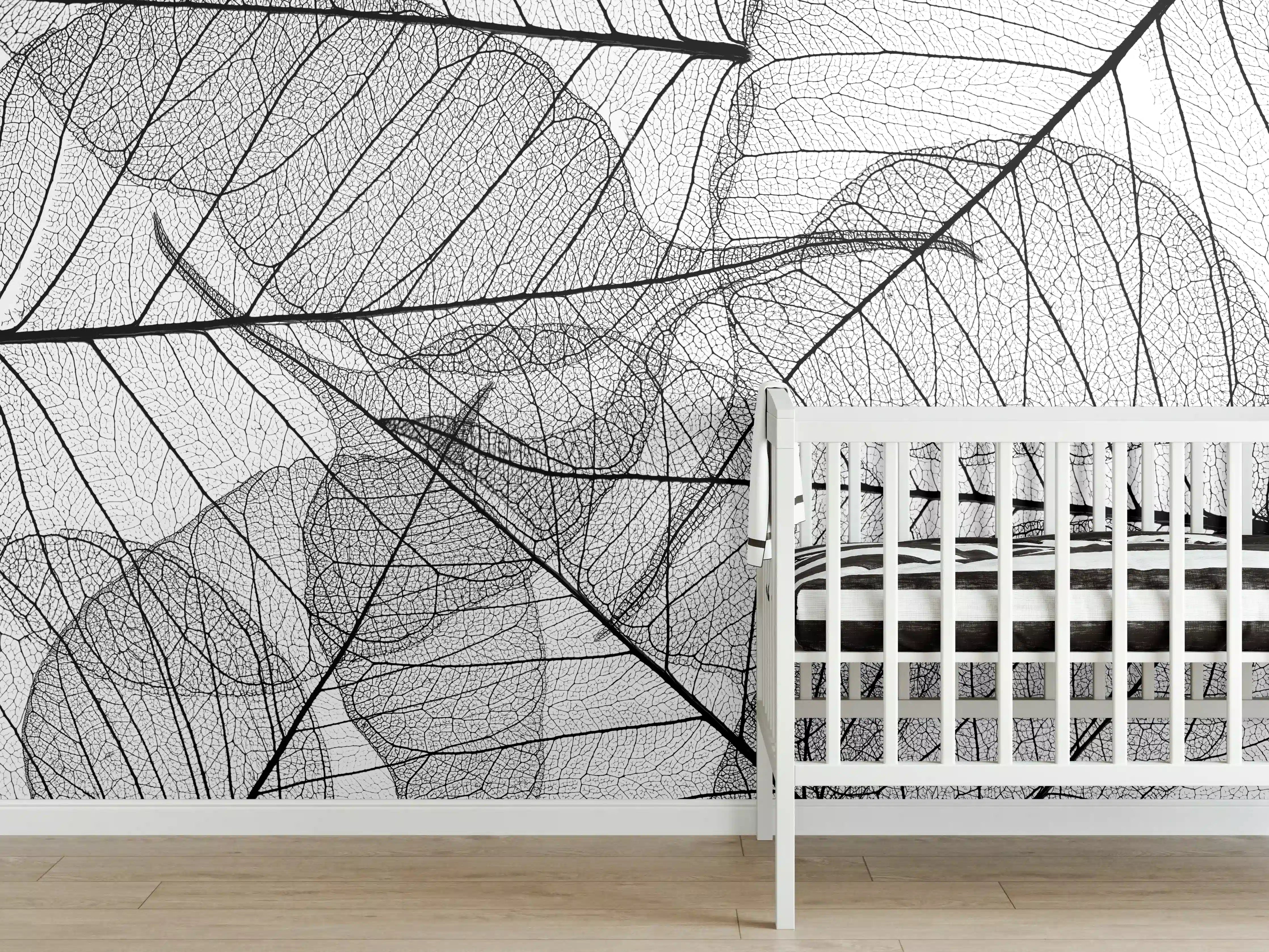 Babyzimmer Wandgestaltung - Schwarz-Weiße Blatttextur