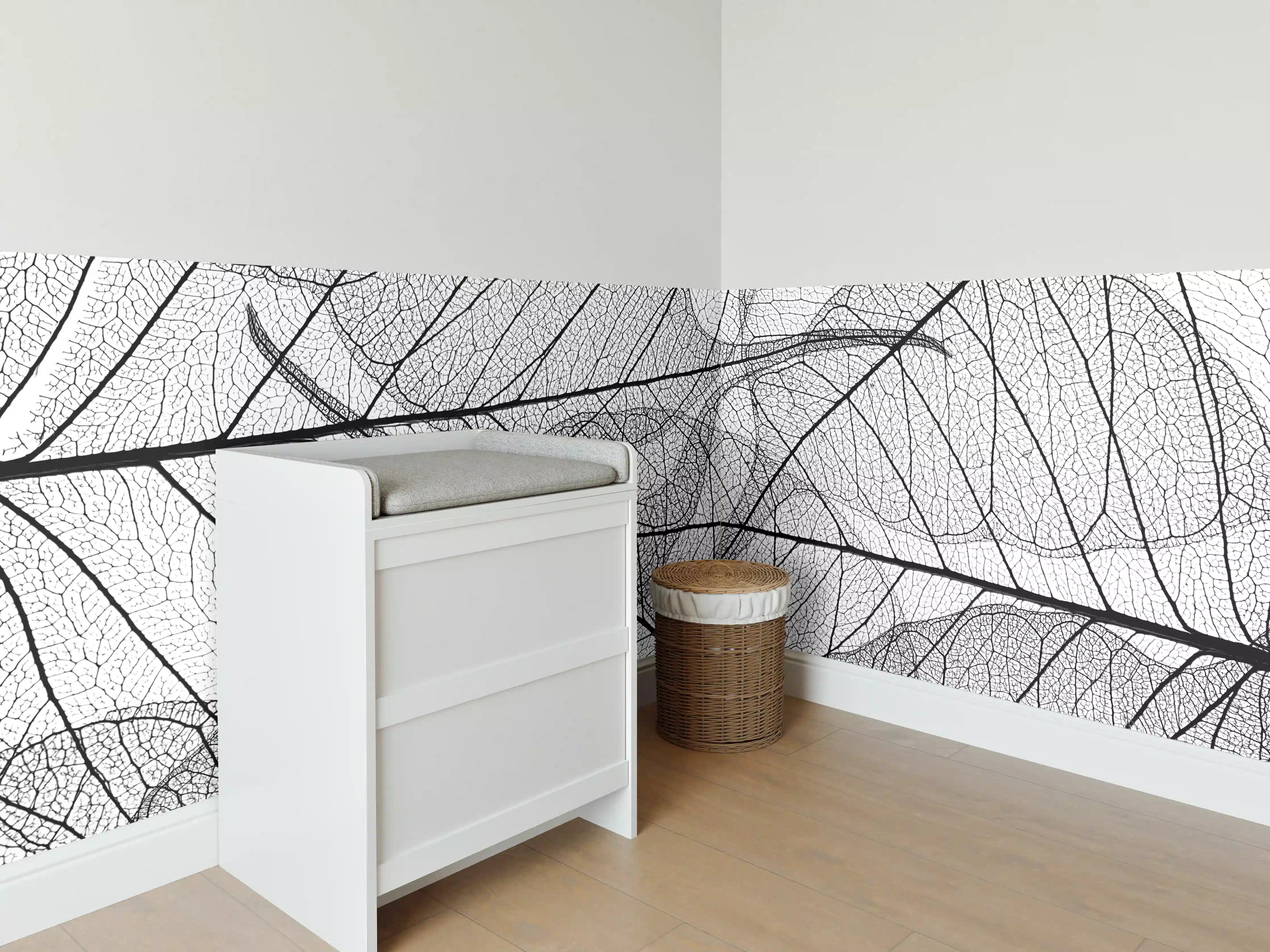 Babyzimmer Wandgestaltung - Schwarz-Weiße Blatttextur
