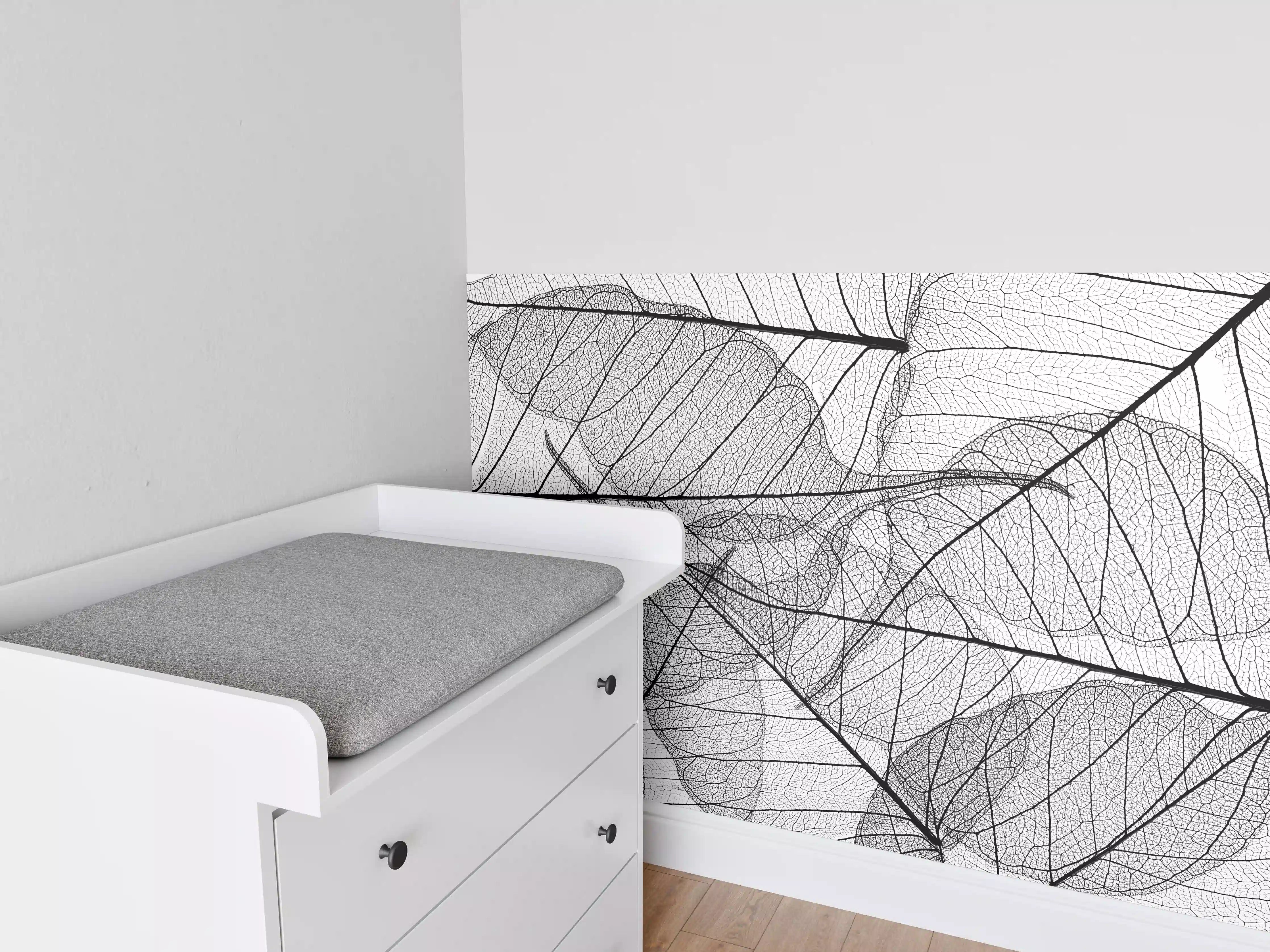 Babyzimmer Wandgestaltung - Schwarz-Weiße Blatttextur