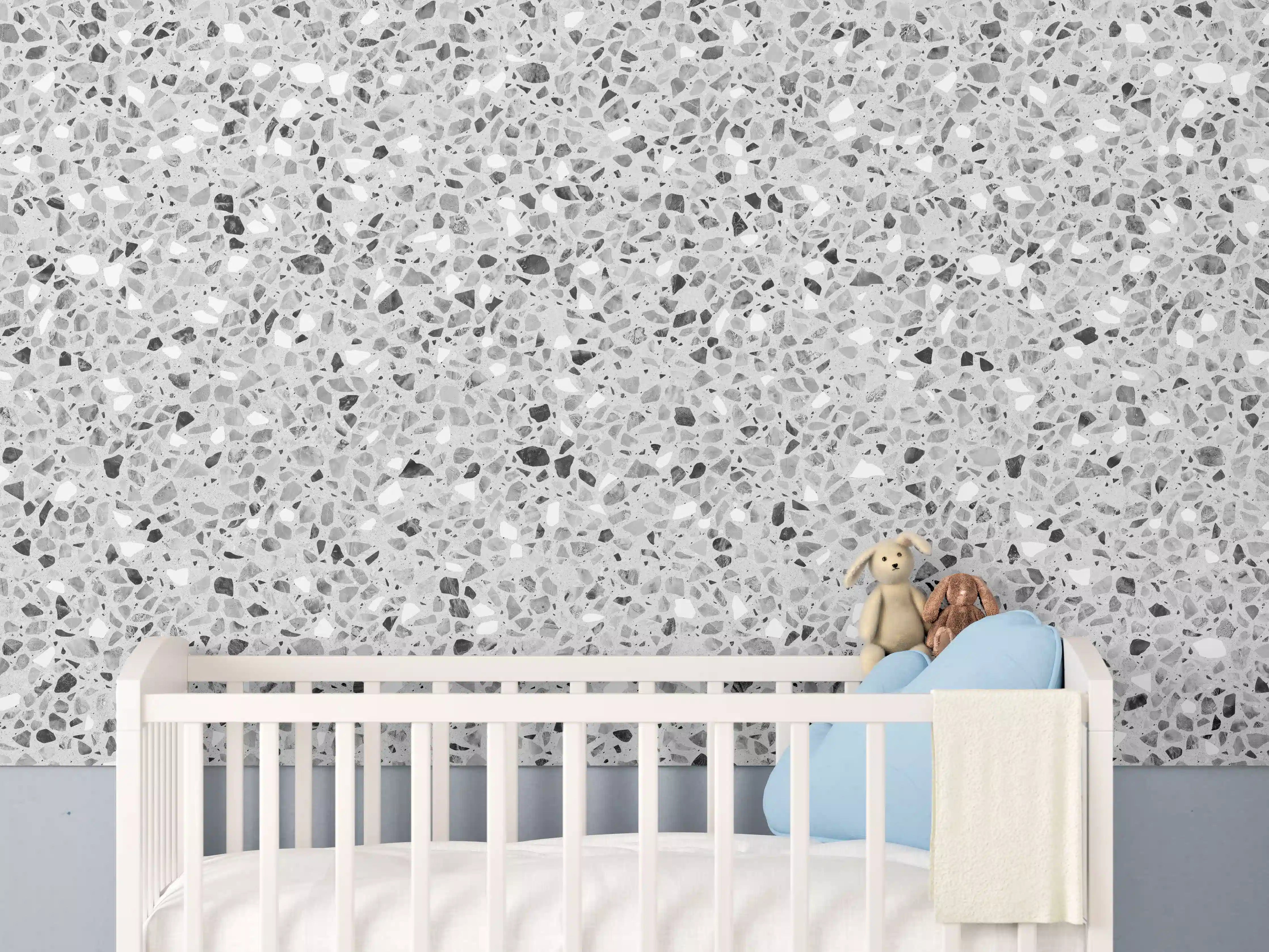 Babyzimmer Wandgestaltung - Schwarz-Weiße graue Terrazzo Stein Textur