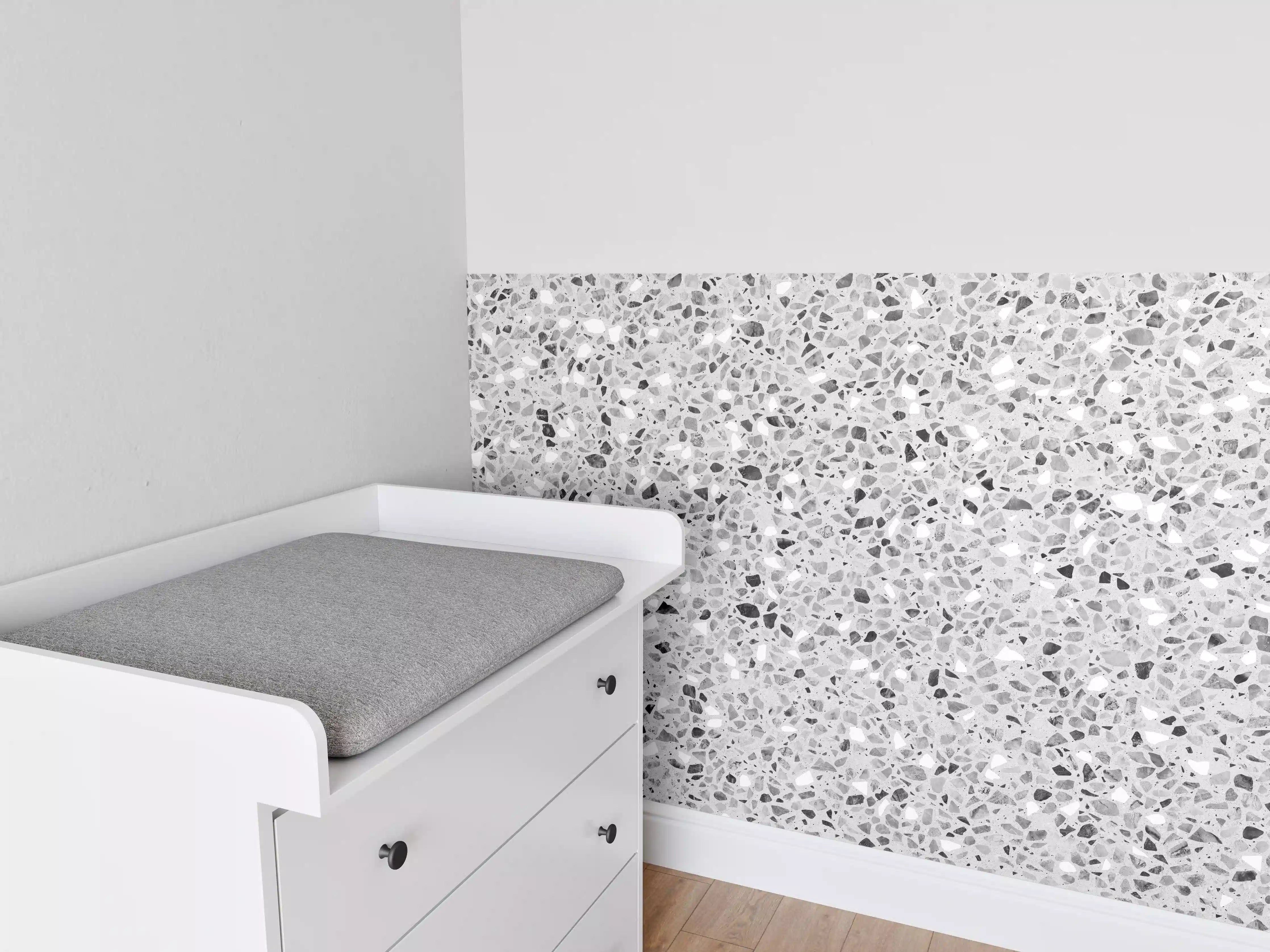 Babyzimmer Wandgestaltung - Schwarz-Weiße graue Terrazzo Stein Textur