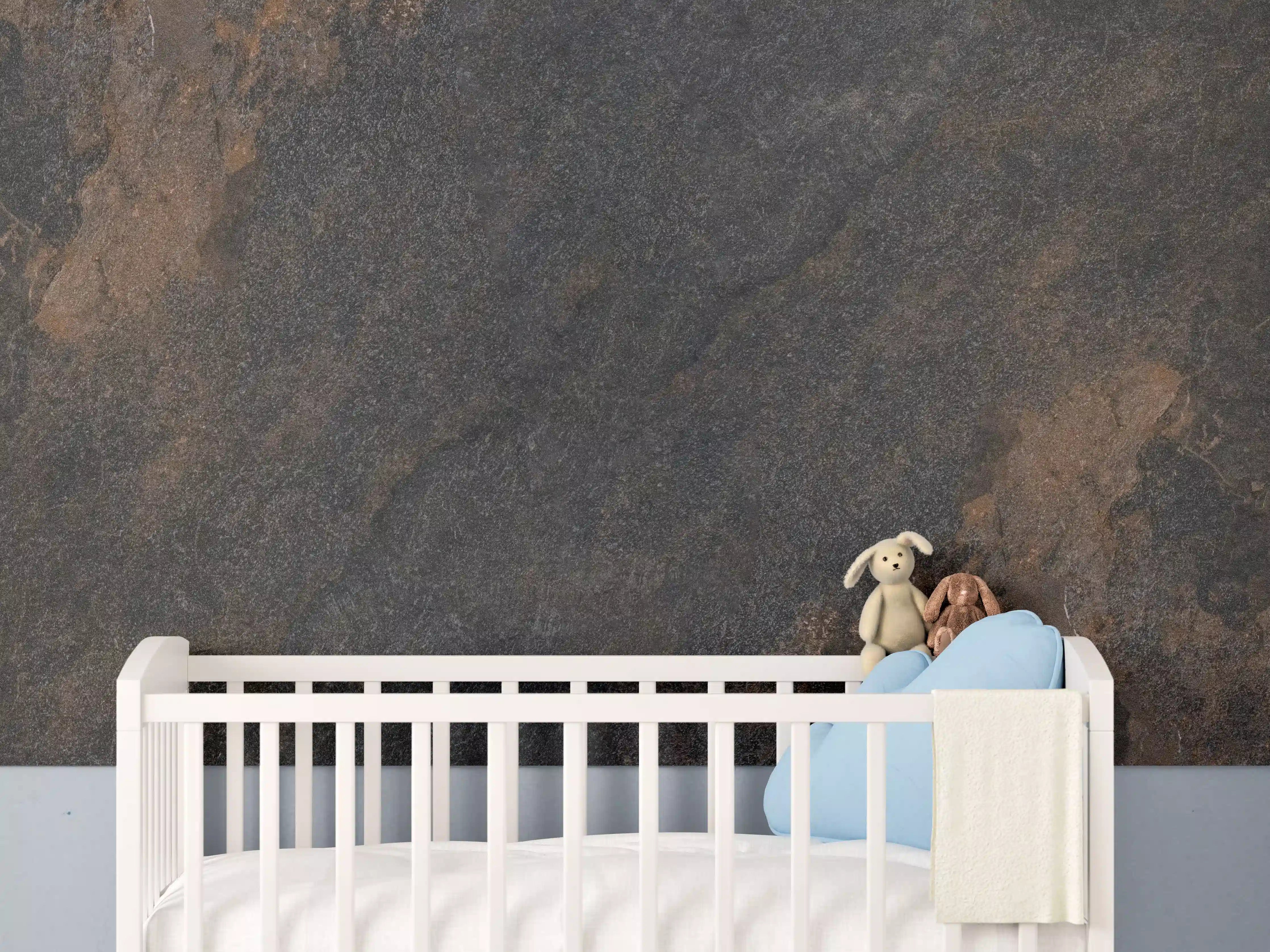 Babyzimmer Wandgestaltung - Schwarz braun rostigen Stein Fliesen