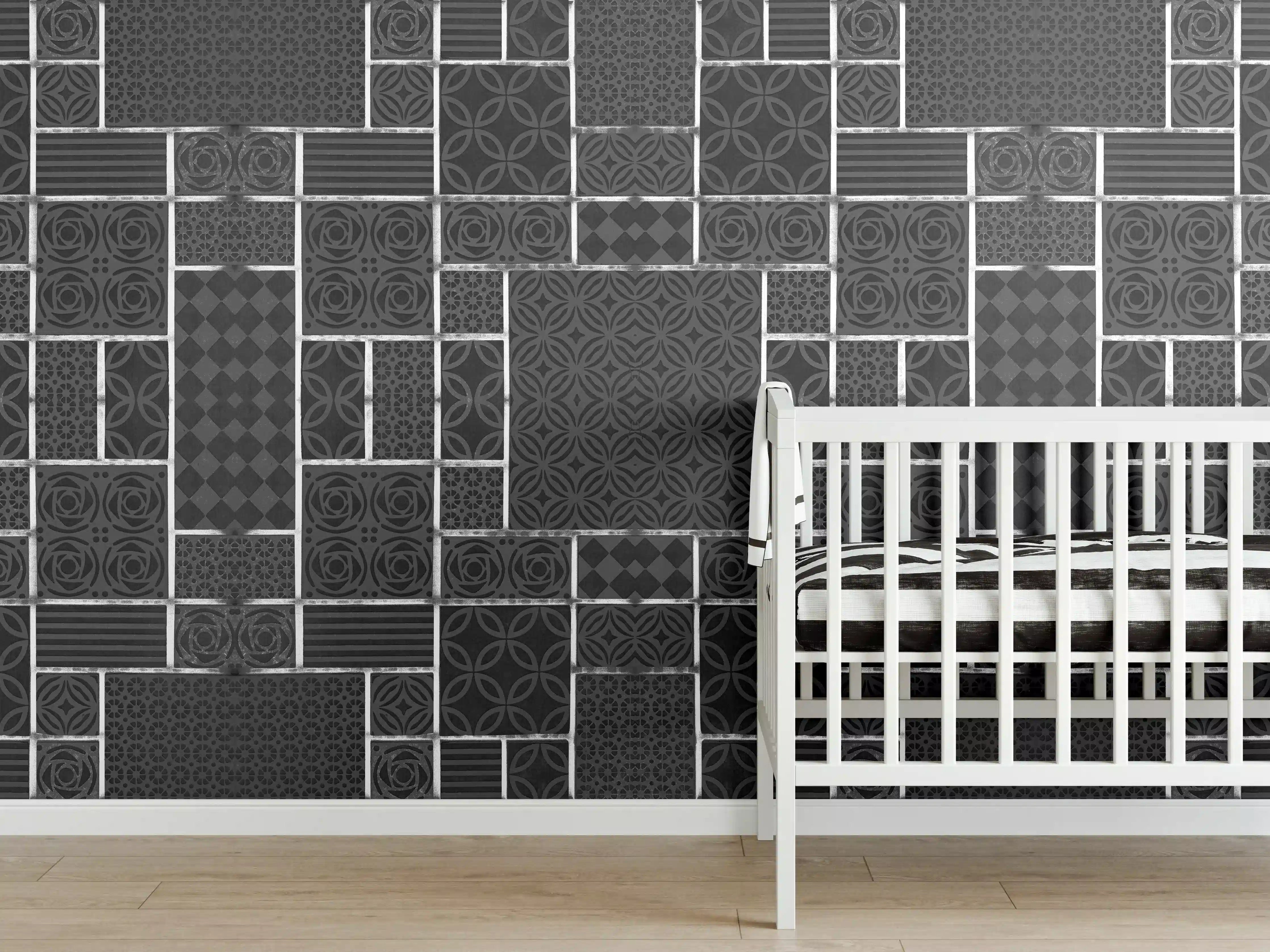 Babyzimmer Wandgestaltung - Schwarz geometrische Fliesen
