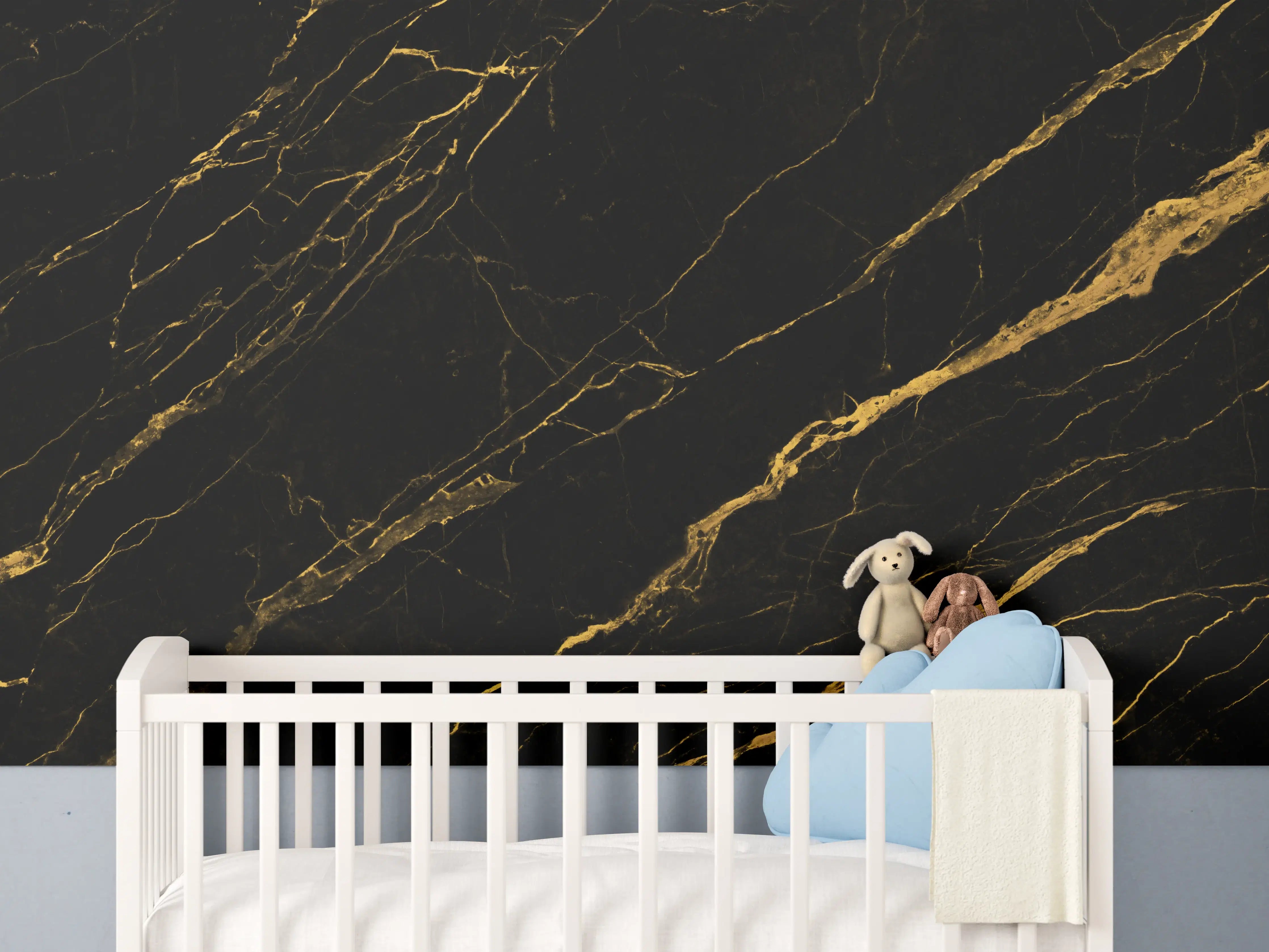 Babyzimmer Wandgestaltung - Schwarz goldener Marmor